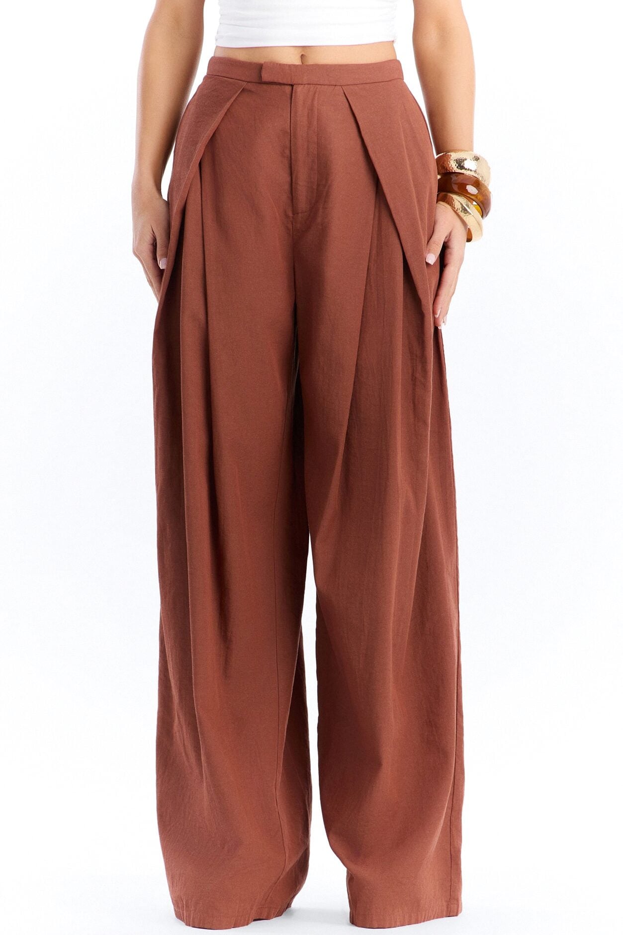 Tyra High Rise Pleated Wide Leg Pant - Spice image 2
