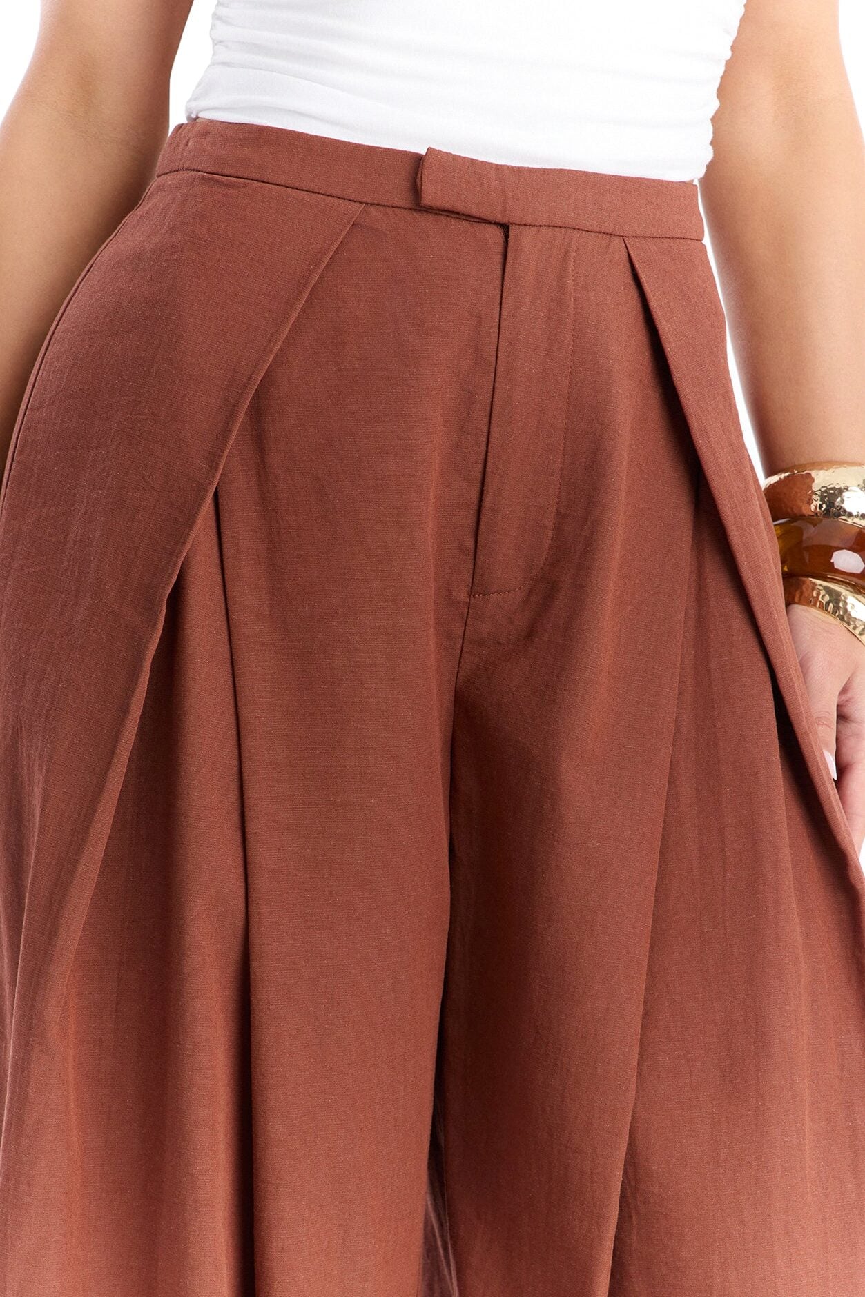 Tyra High Rise Pleated Wide Leg Pant - Spice image 3