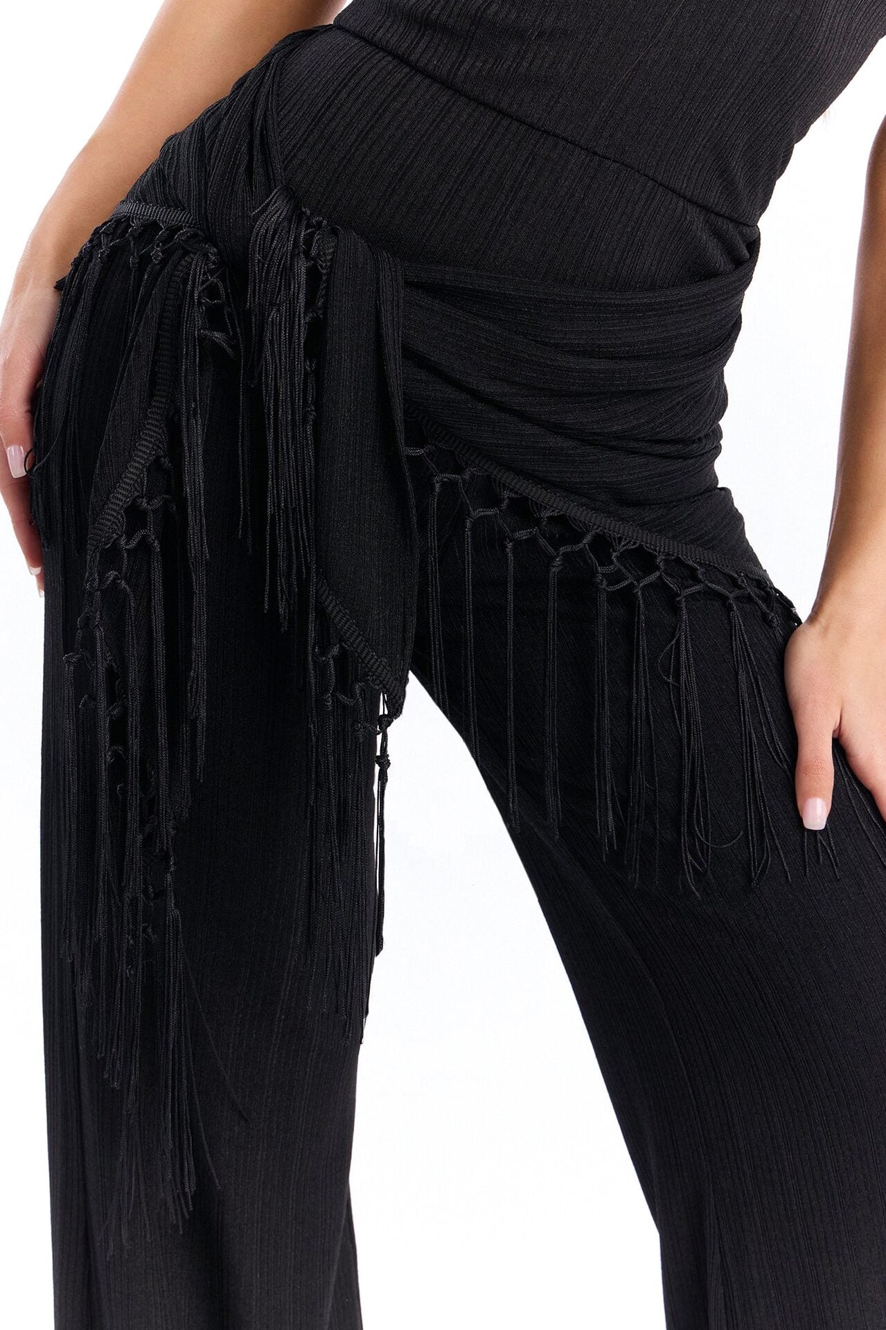 Too Chic Jumpsuit And Waist Scarf Set - Black image 3