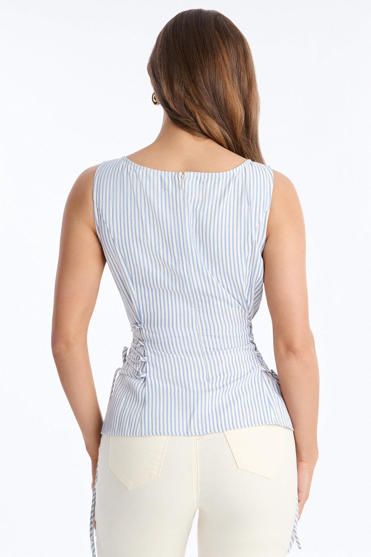 Collecting Sunsets Lace Up Pinstripe Top - Blue/combo image 4