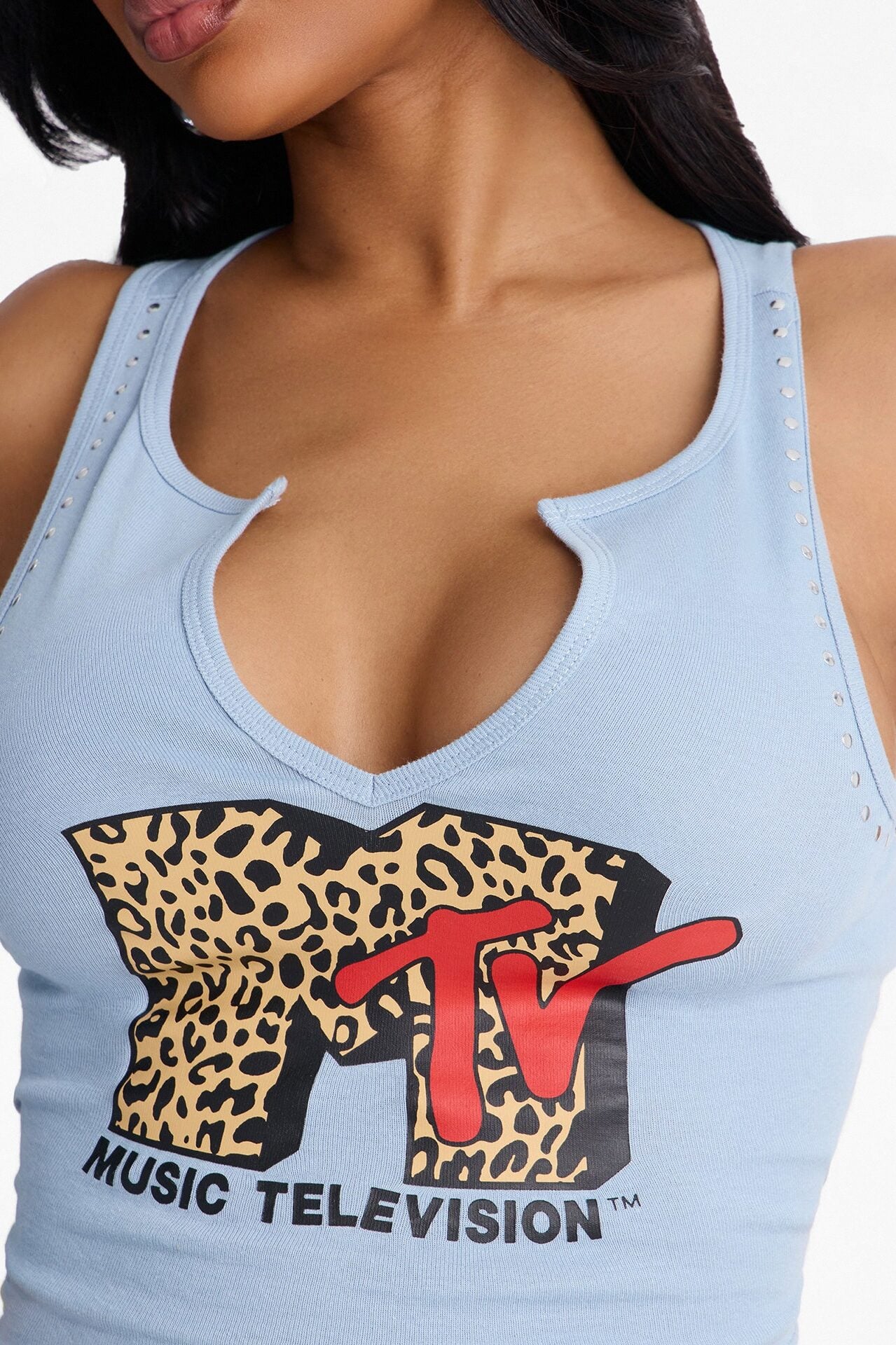 MTV Studded Notch Neck Tank - Dusty Blue image 3