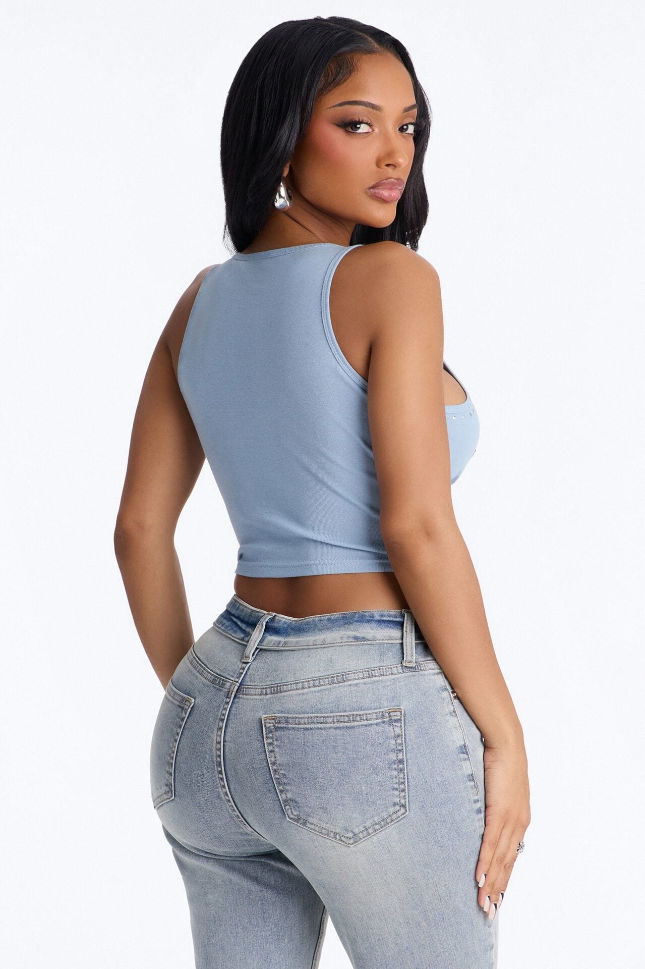 MTV Studded Notch Neck Tank - Dusty Blue image 4