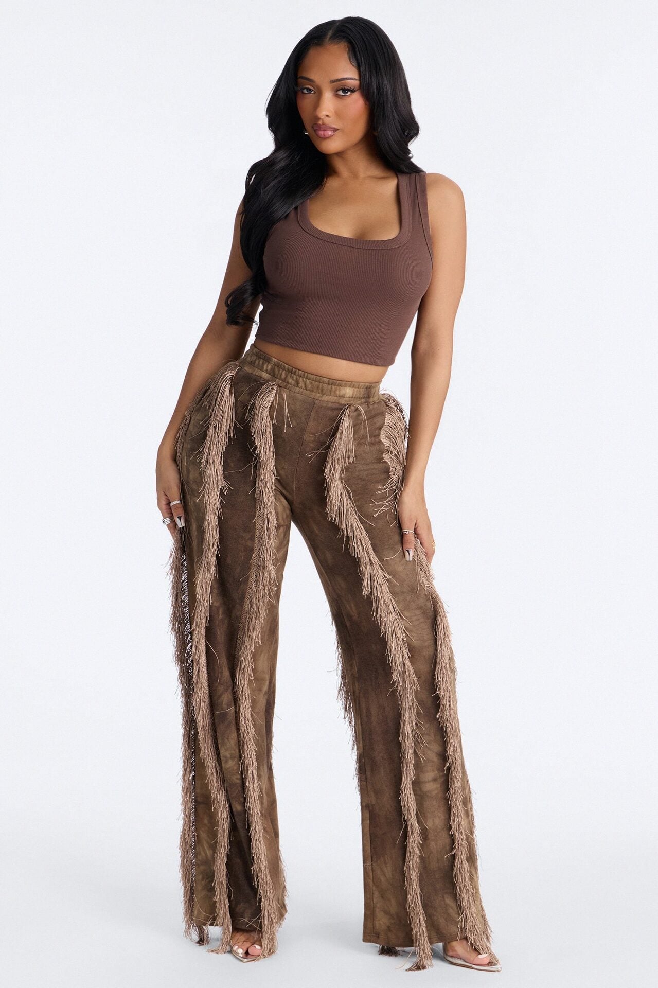 Show Me Something Fringe Wide Leg Pant 33″ - Brown image 2