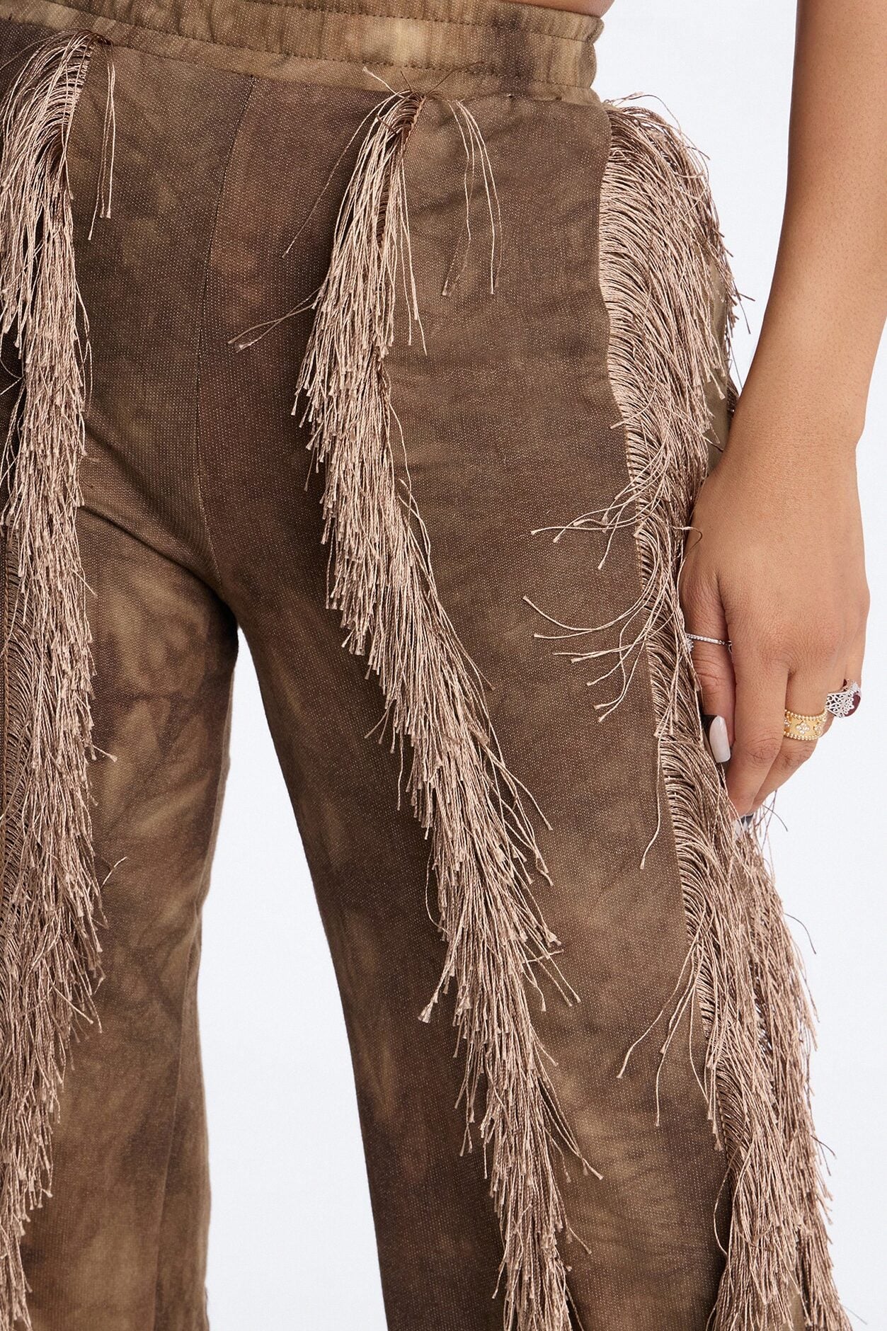 Show Me Something Fringe Wide Leg Pant 33″ - Brown image 3
