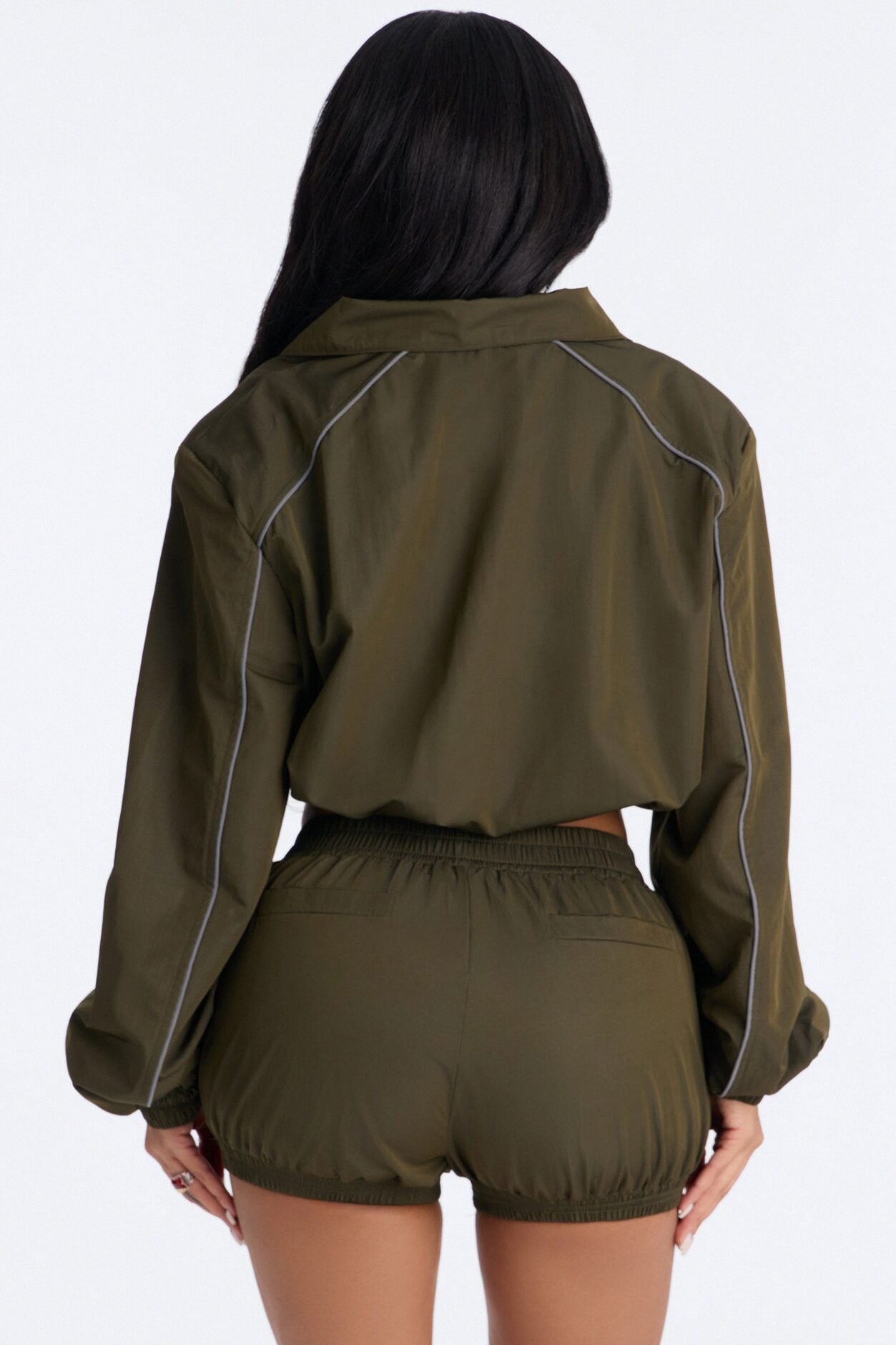 Make A Move Windbreaker Cropped Funnel Neck Jacket - Olive image 4