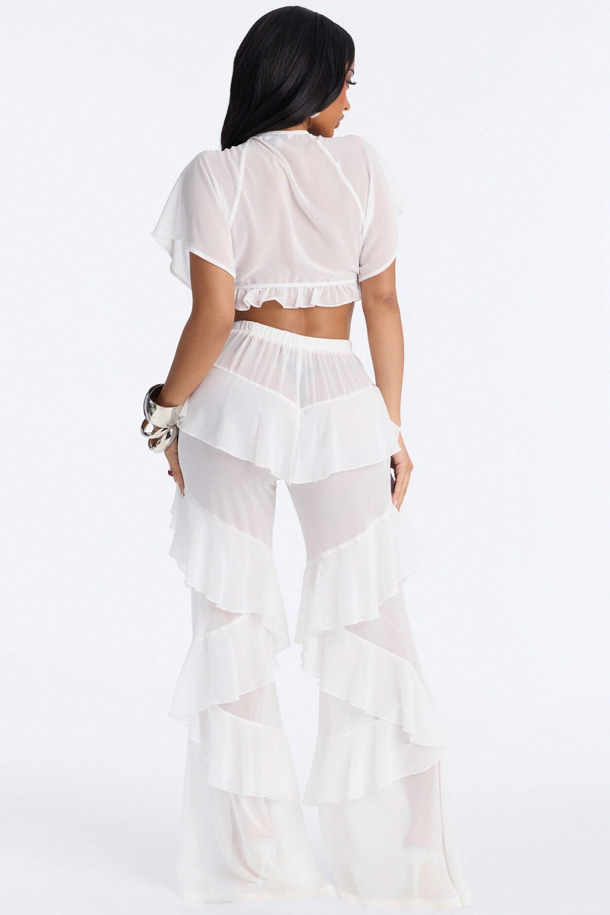 Angelica Ruffled Pant Set - White image 4