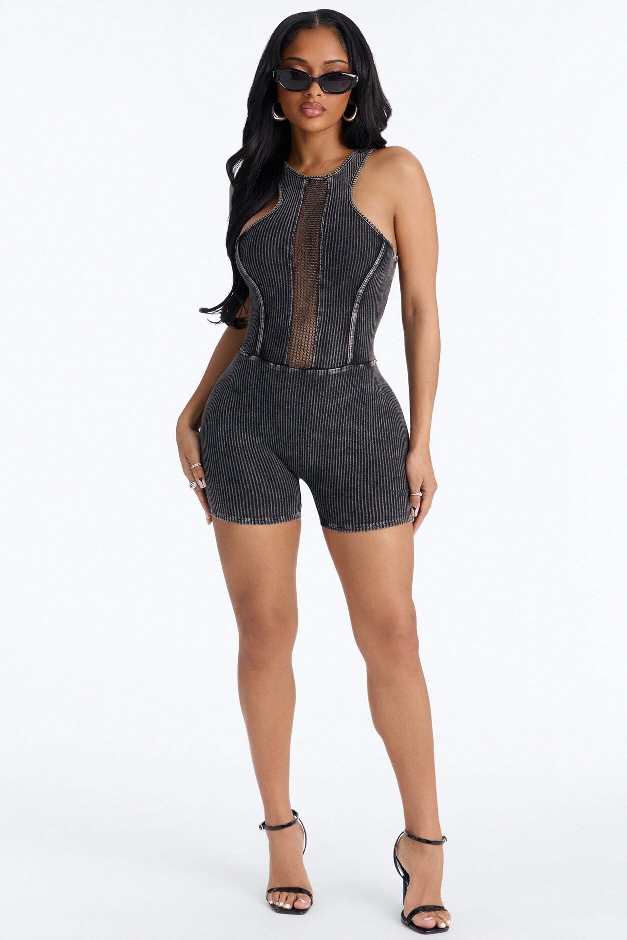 Chelsea Ribbed Sleeveless Romper - Black image 2