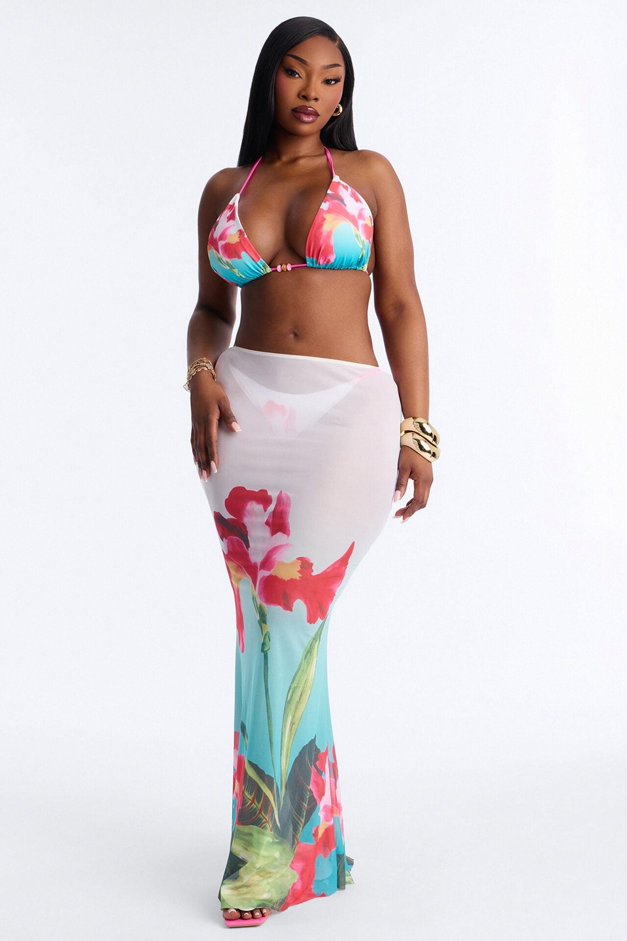 Stay With The Waves 3 Piece Bikini Skirt Set - Blue/combo image 6
