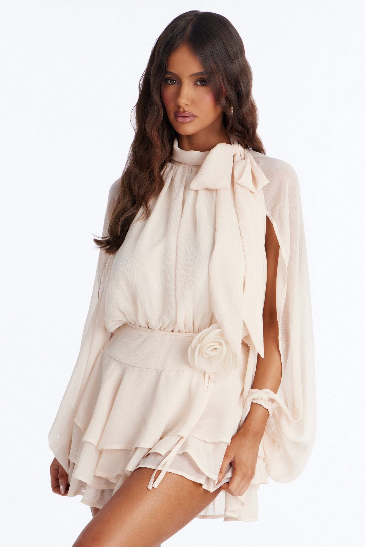 Genevieve Chiffon Ruffle Romper - Peach image 2