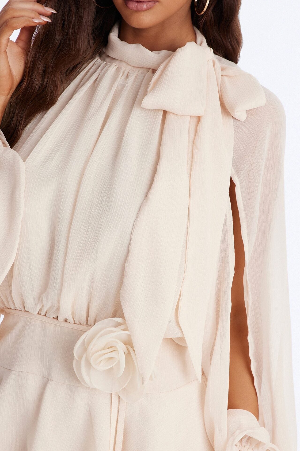 Genevieve Chiffon Ruffle Romper - Peach image 3