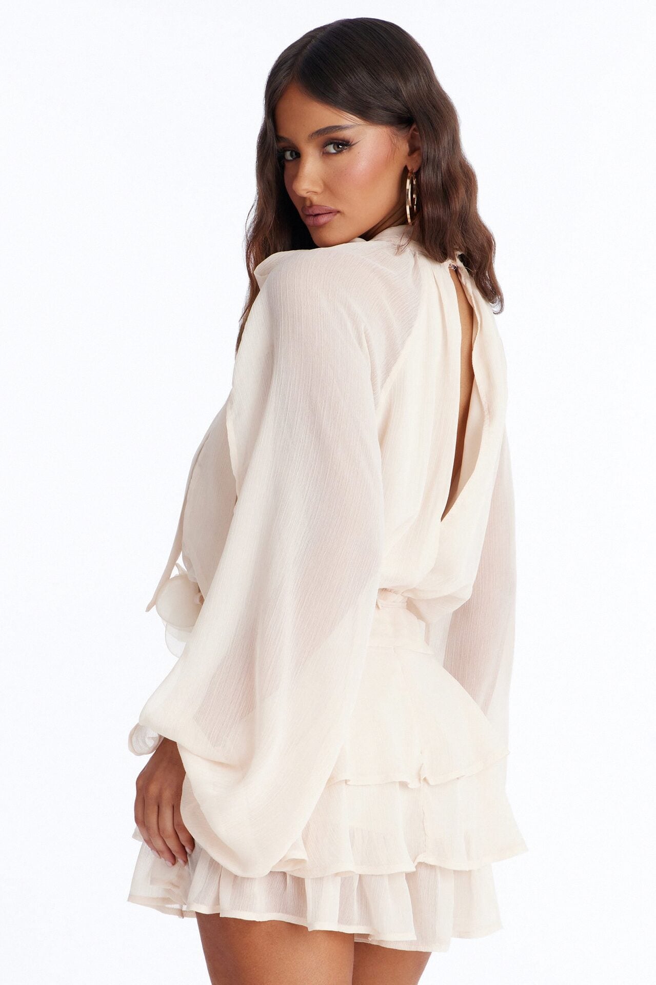 Genevieve Chiffon Ruffle Romper - Peach image 4