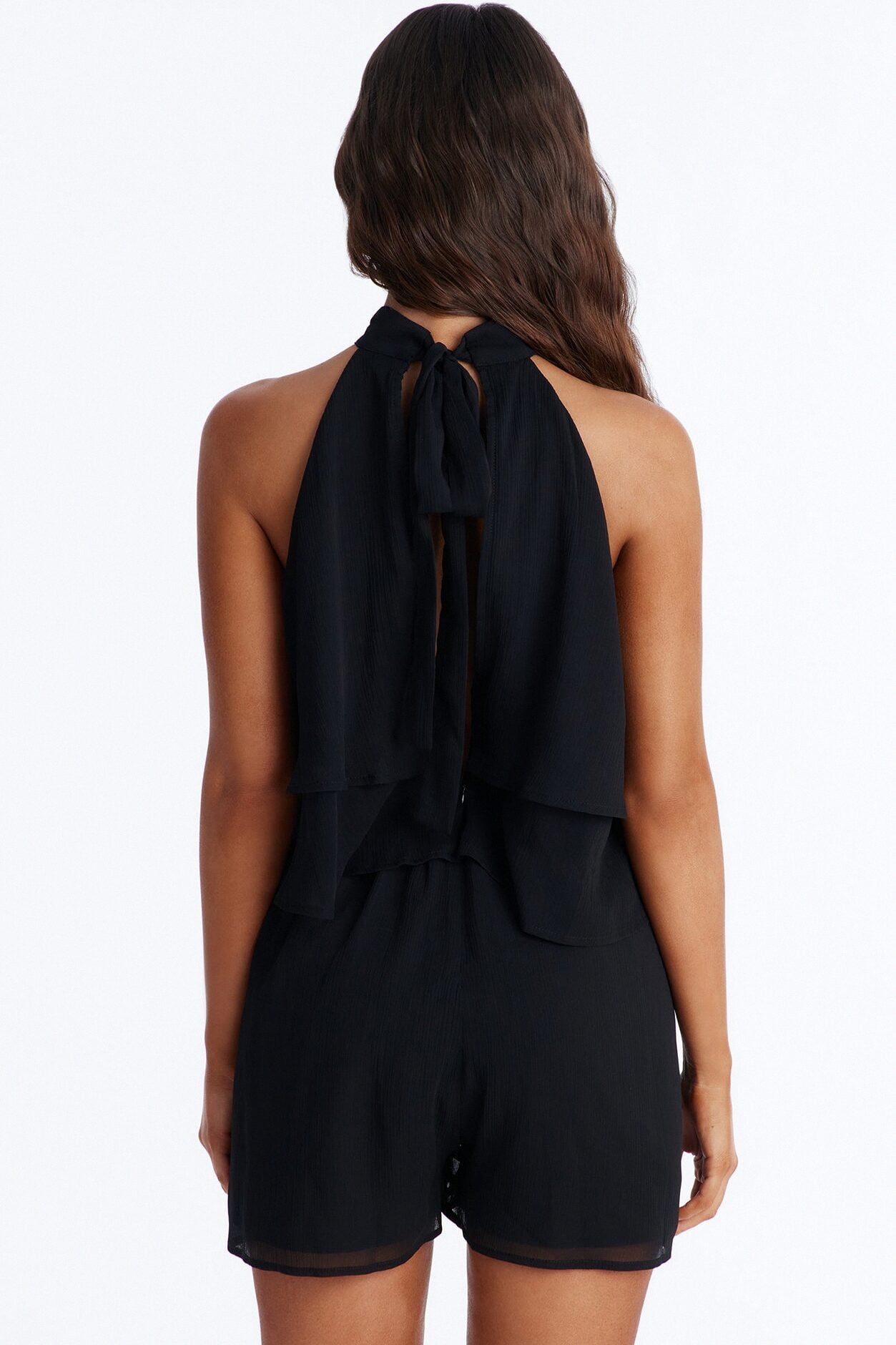 Josephine Chiffon Ruffle Romper - Black image 4