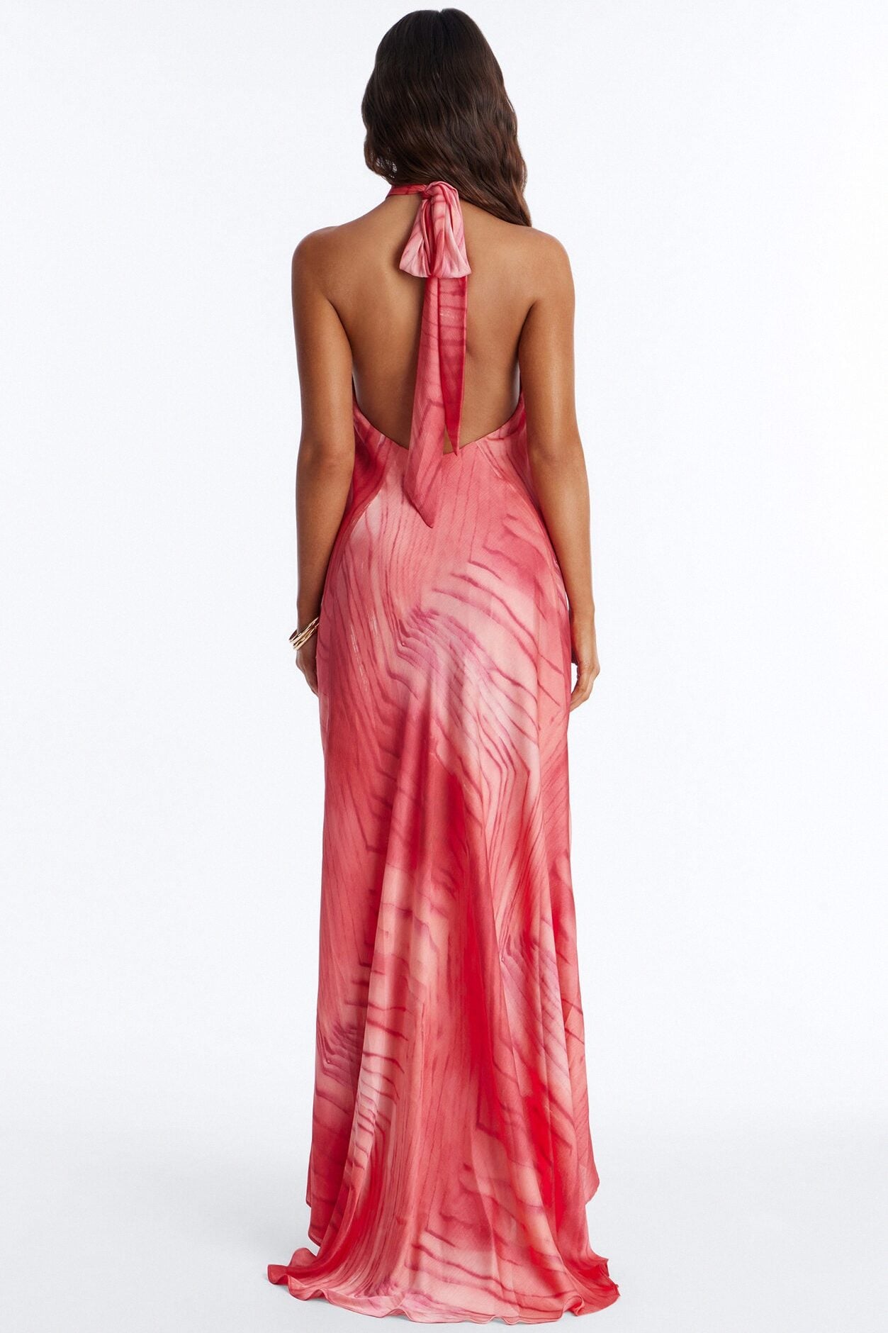 Palm Paradise Backless Satin Maxi Dress - Coral/combo image 4