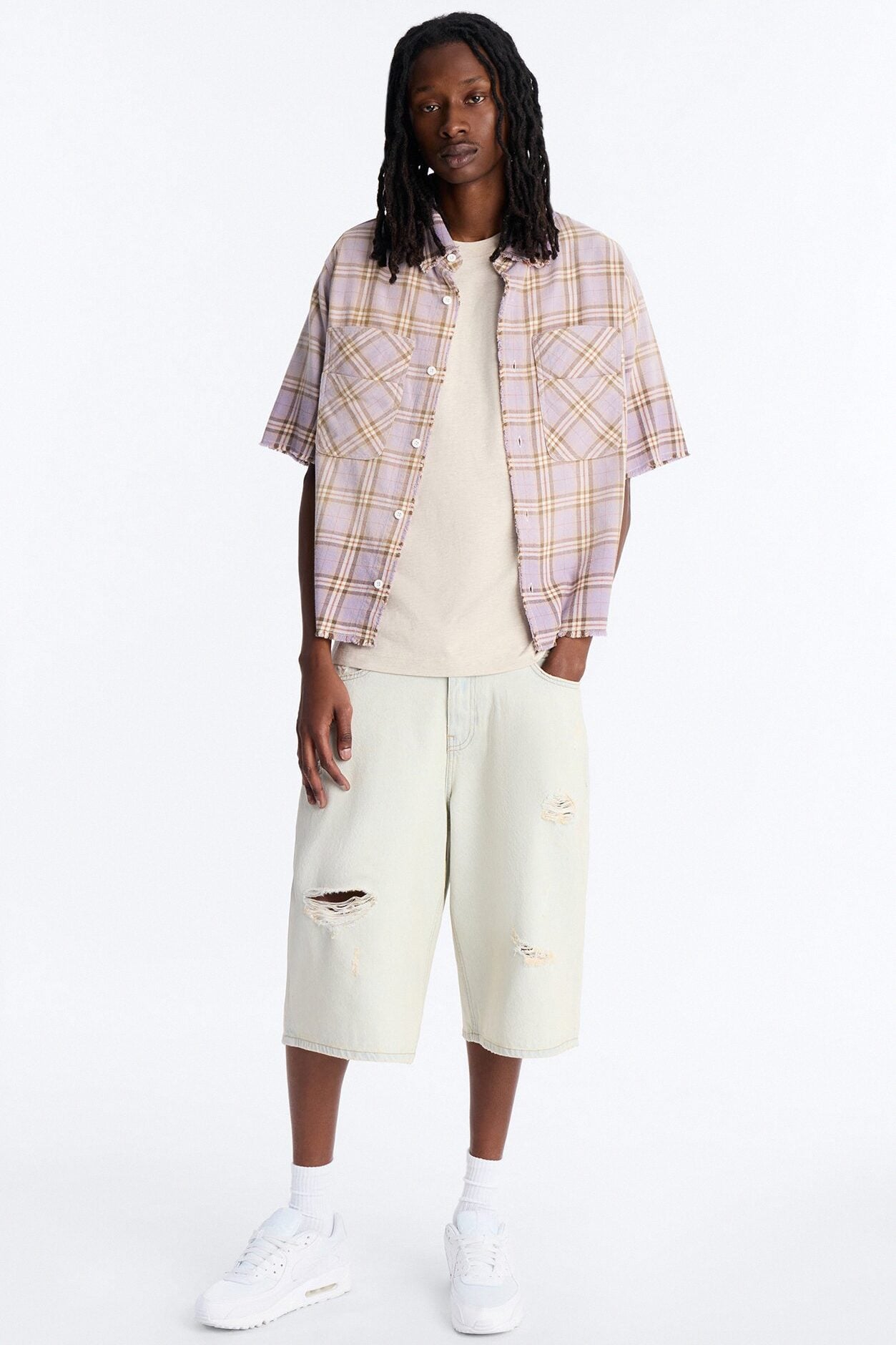 Cropped Gotta Move Flannel Button Up Shirt - Purple image 3