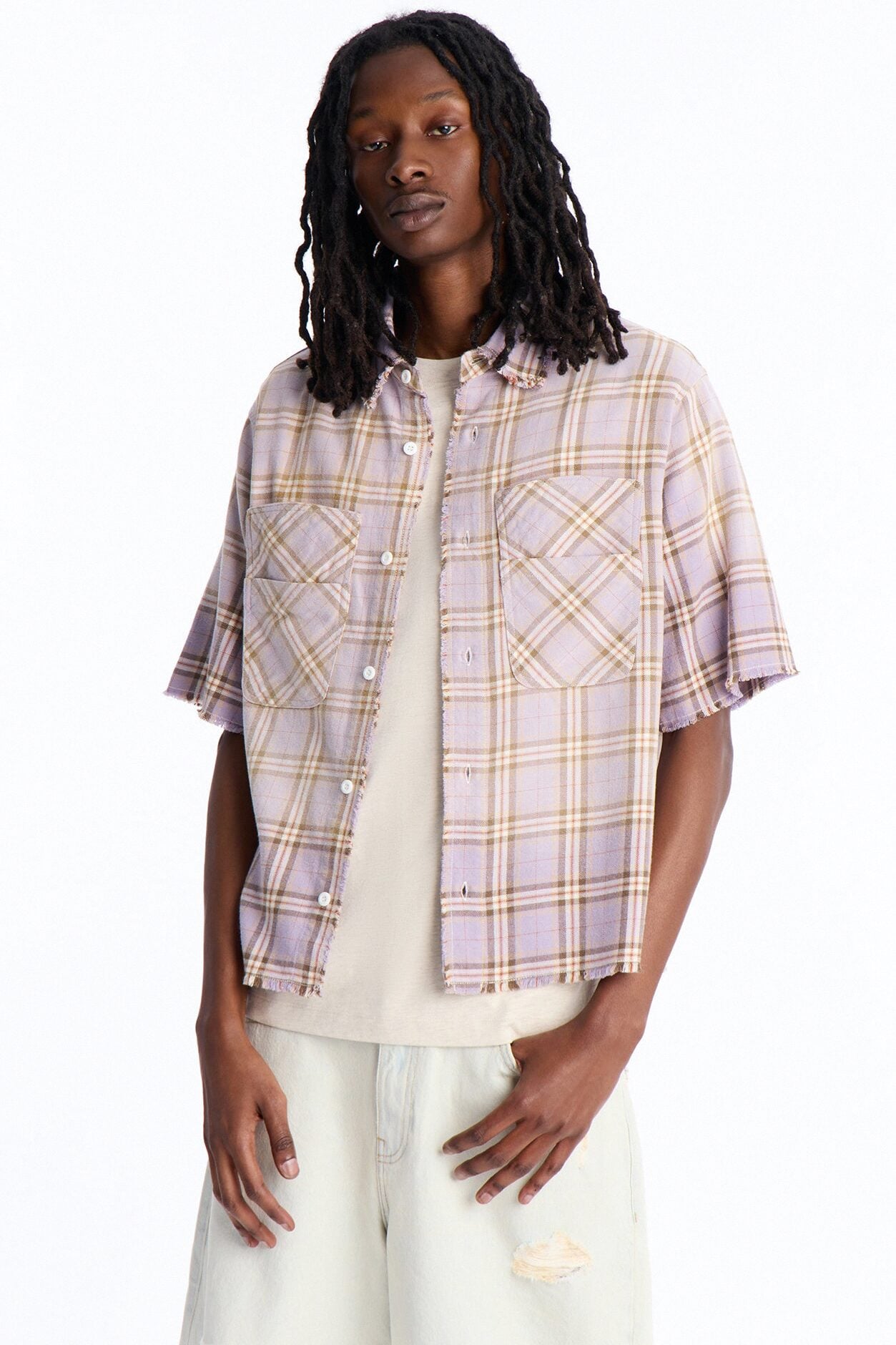 Cropped Gotta Move Flannel Button Up Shirt - Purple image 2
