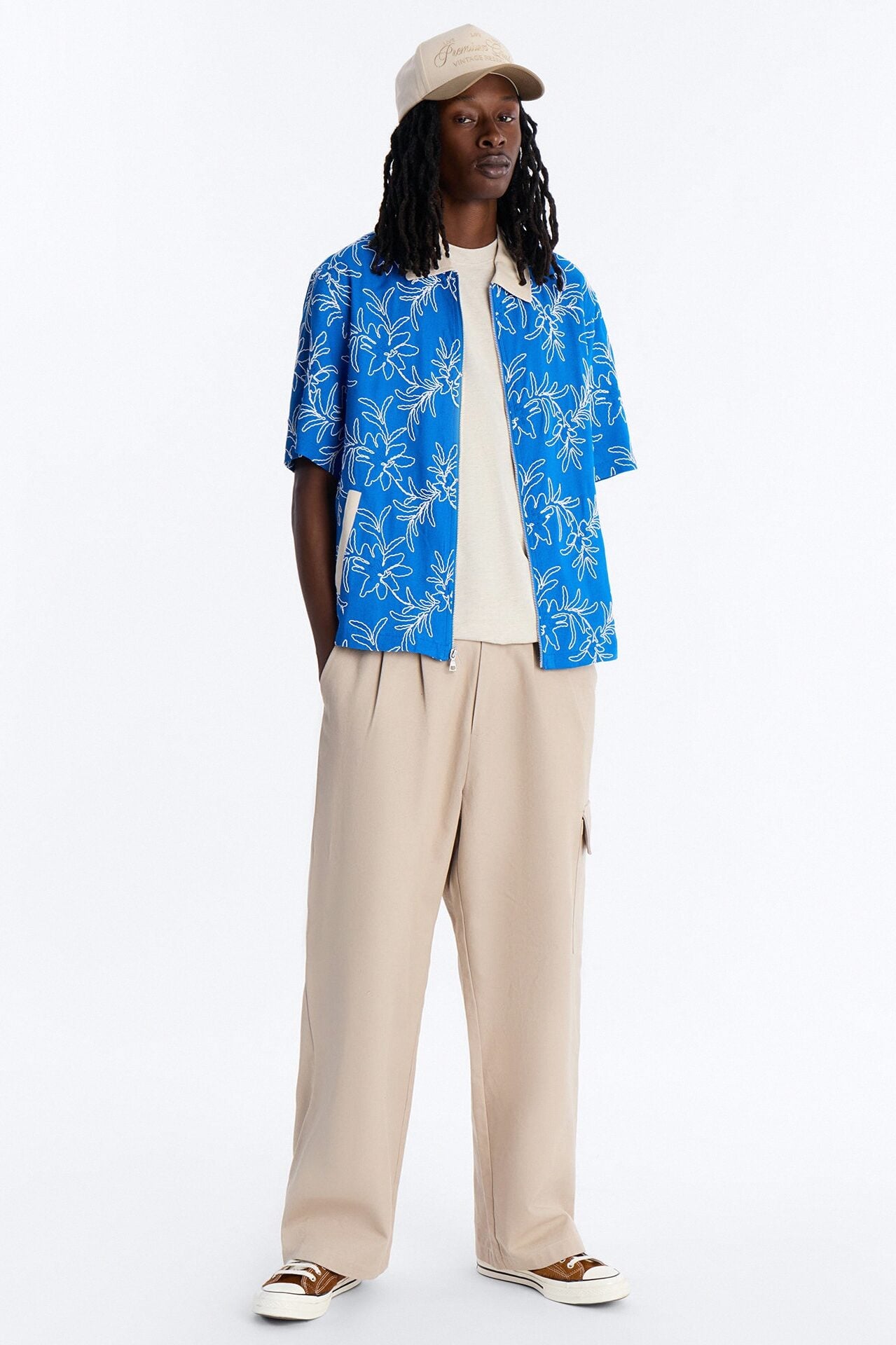 Relaxed Island Riot Embroidered Zip Shirt - Blue image 3