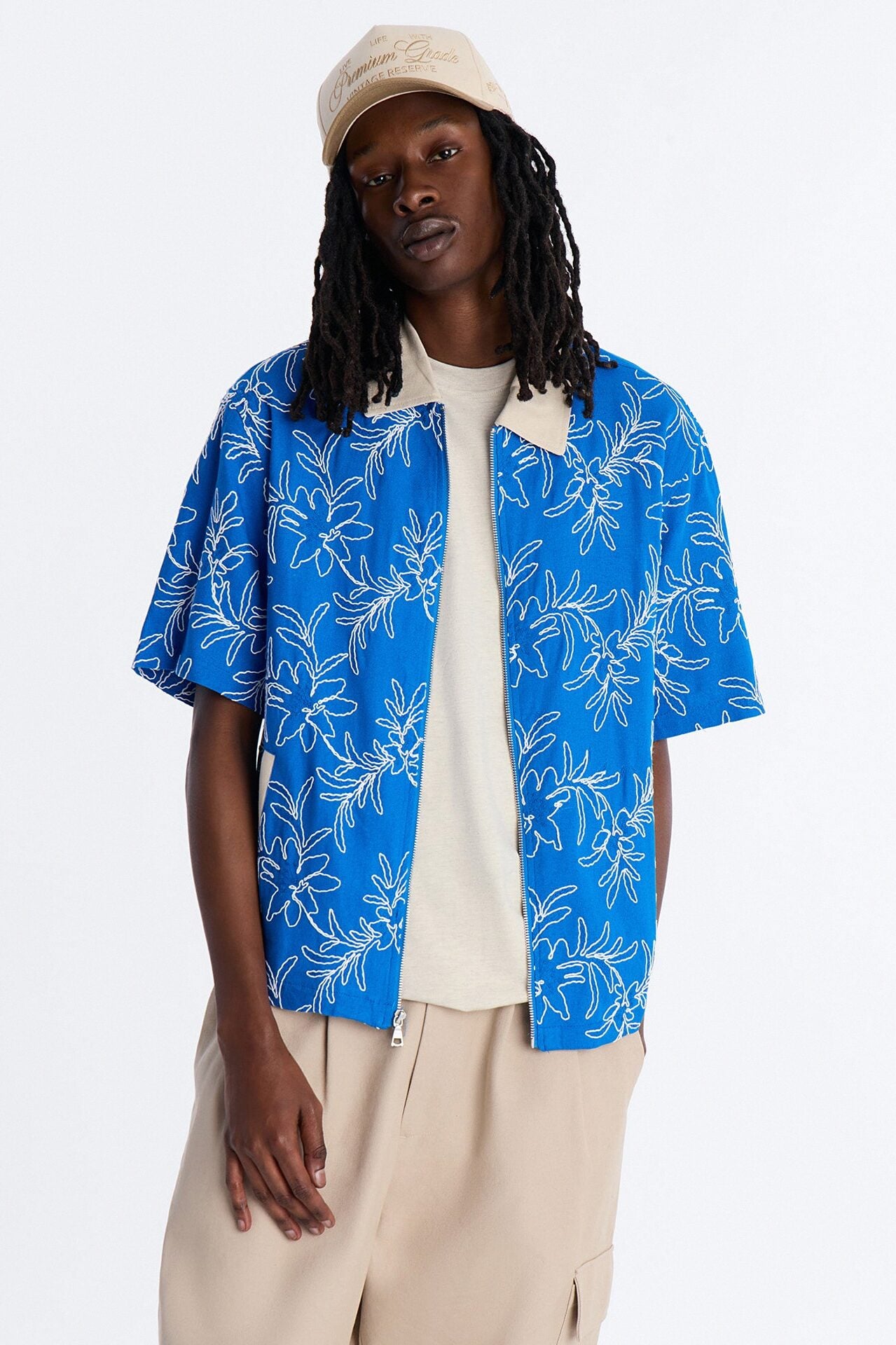 Relaxed Island Riot Embroidered Zip Shirt - Blue image 2