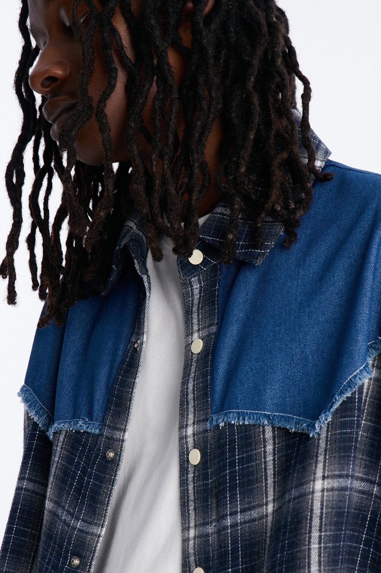 Sundown Mixed Media Button Up Shirt - Black image 3