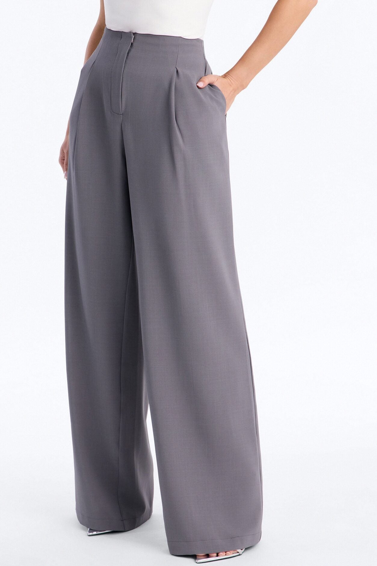 Zamara High Rise Clean Waistband Trouser Pant 33″ - Charcoal image 2