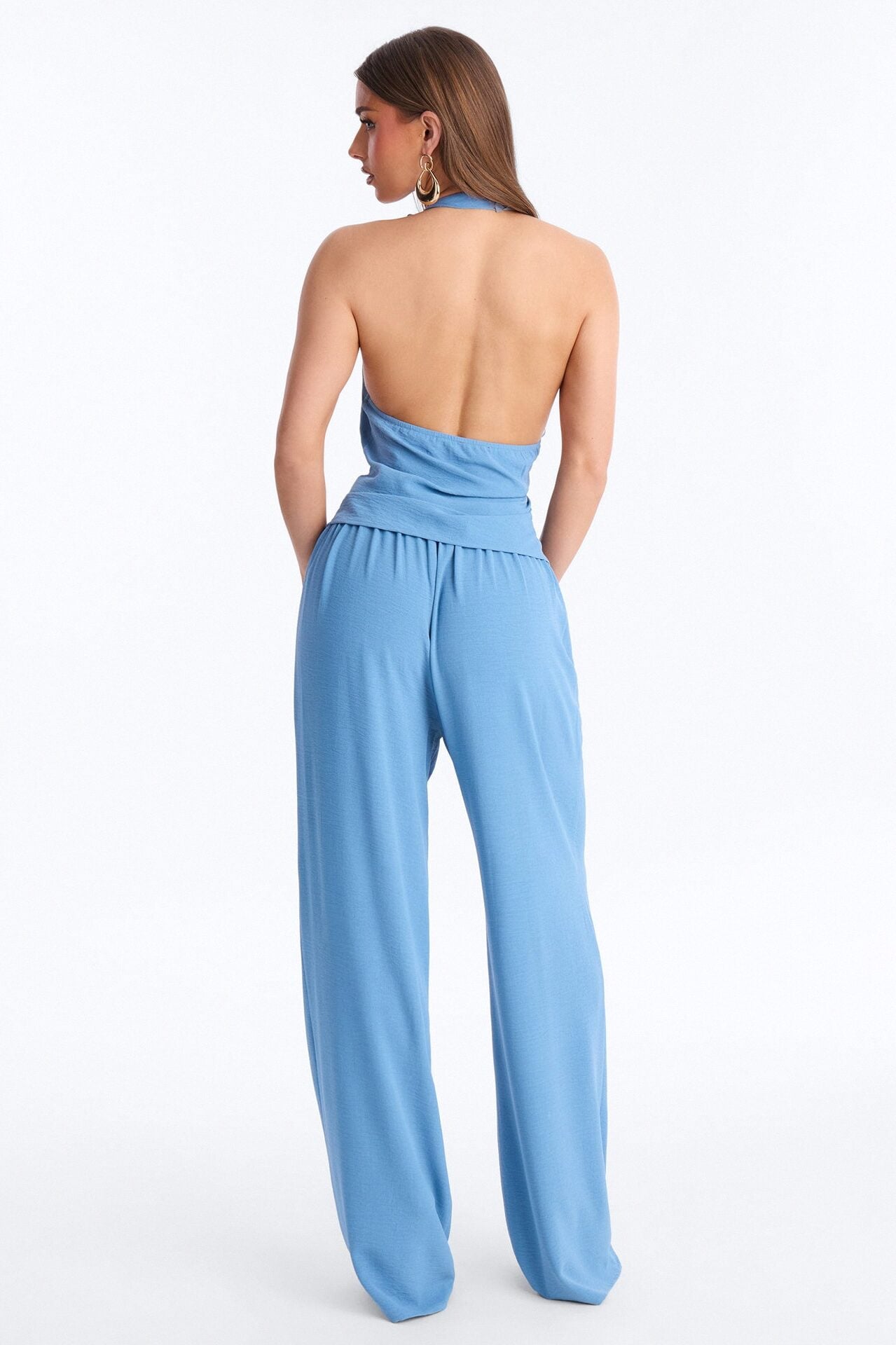 Natalie Halter Cowl Pant Set - Blue image 4