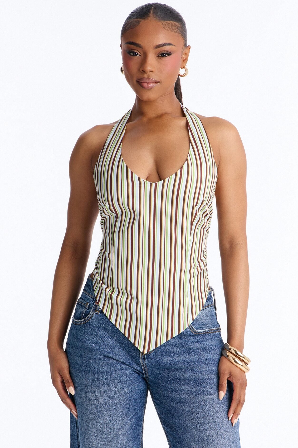 Made For Summer Days Bandana Striped Halter Top - Multi Color image 3