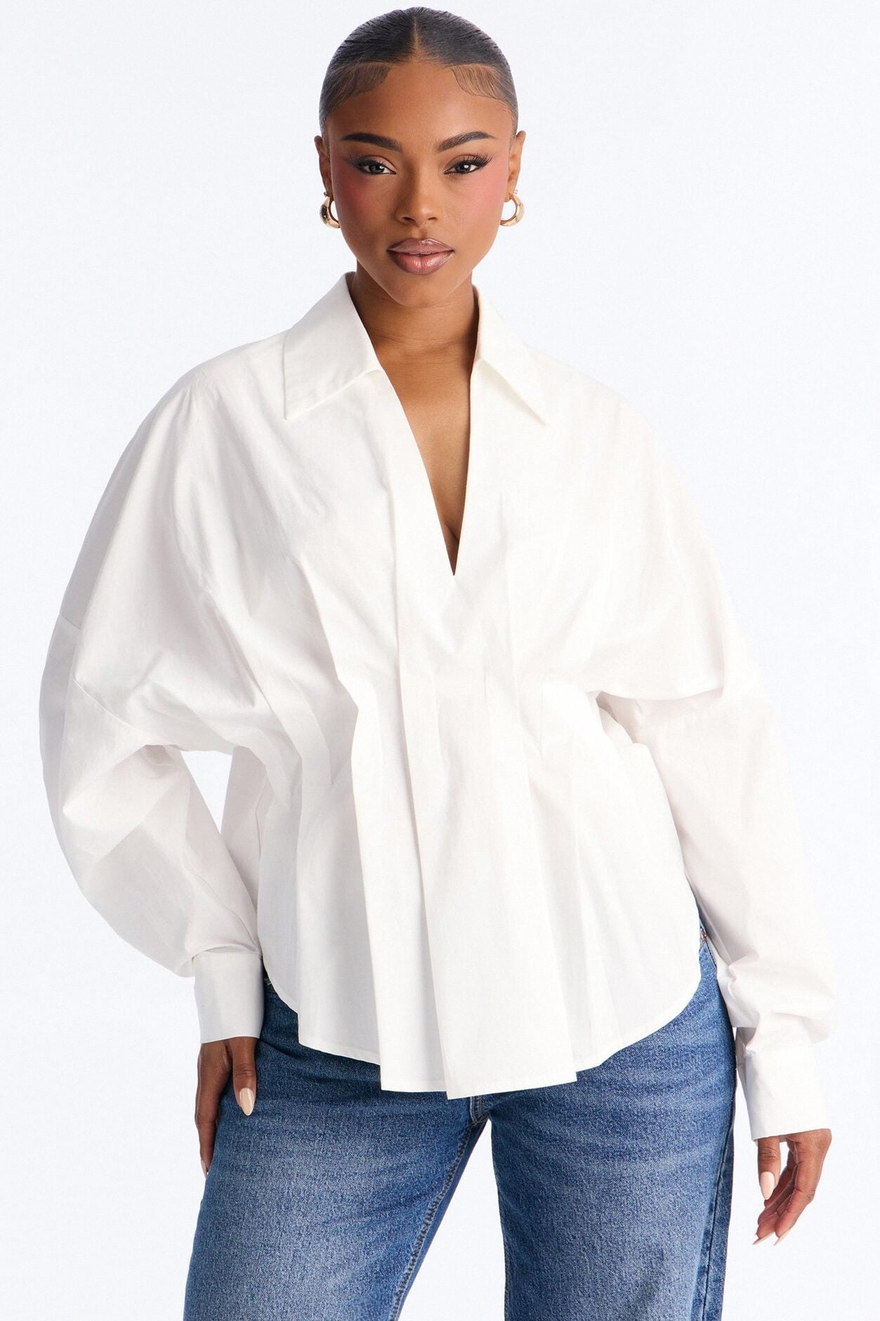 Cool Girl In Progress Pleated Poplin Top - White image 2