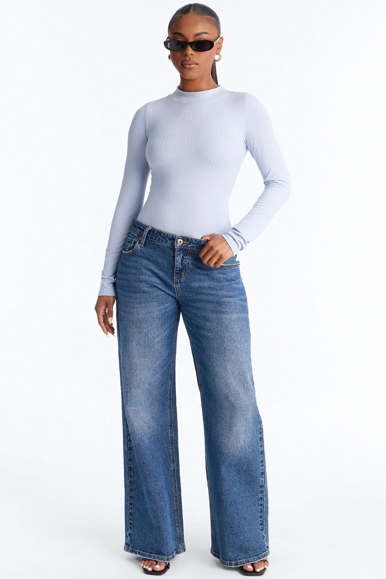 Rita Ribbed Long Sleeve Tee - Dusty Blue image 2