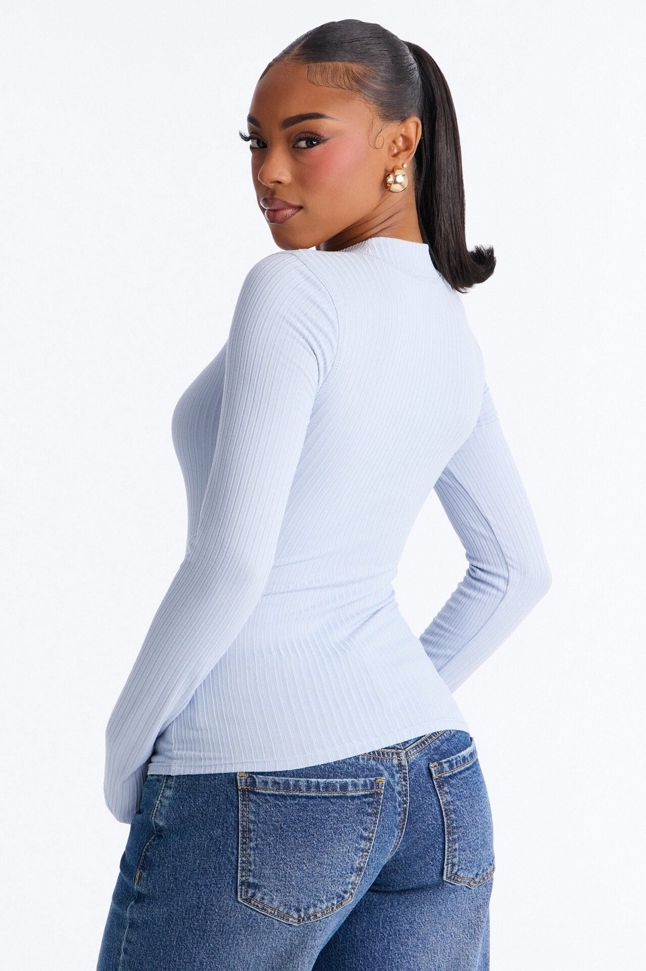 Rita Ribbed Long Sleeve Tee - Dusty Blue image 4