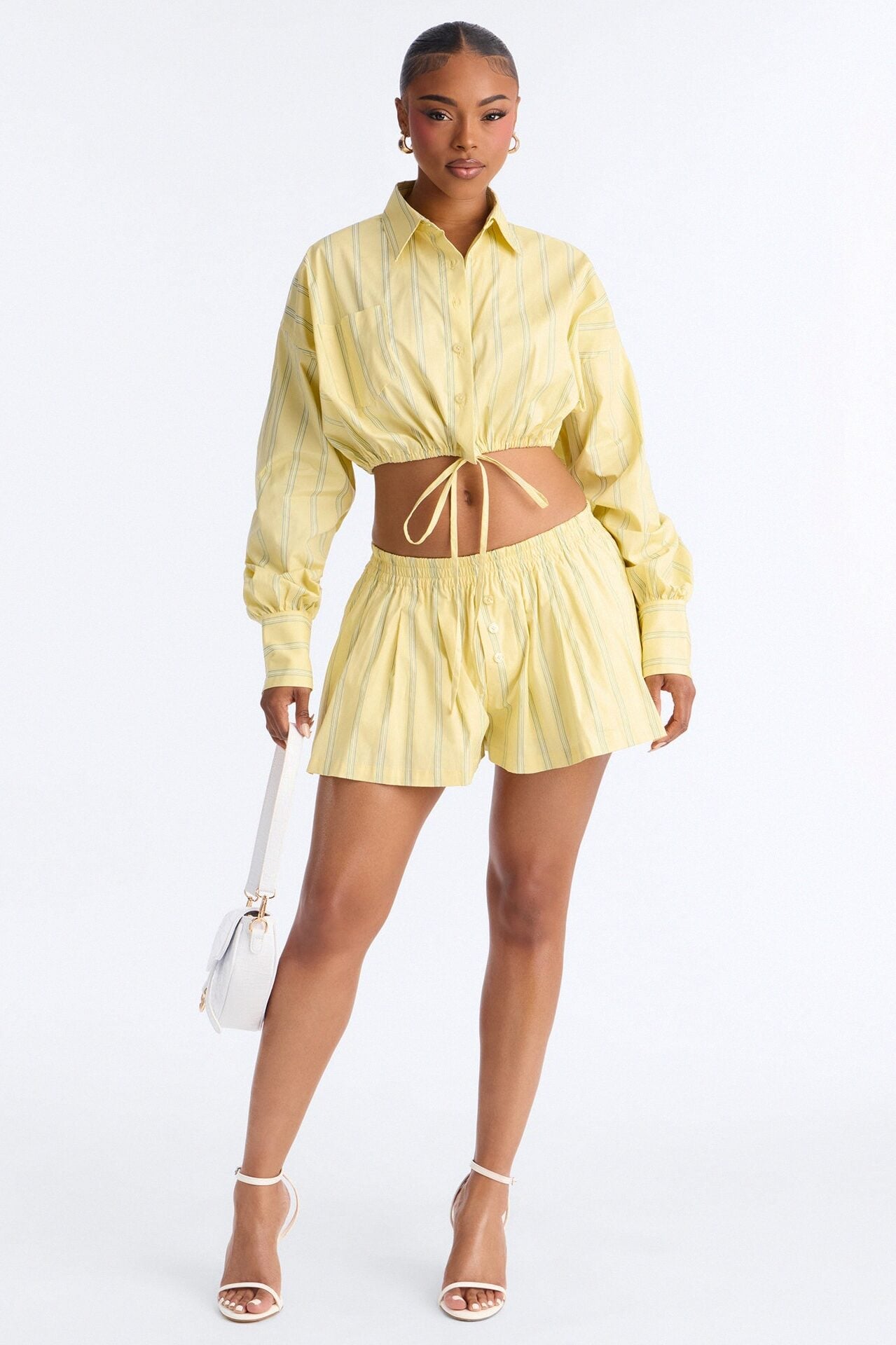 Penelope Pinstripe Short Set - Yellow/combo image 2