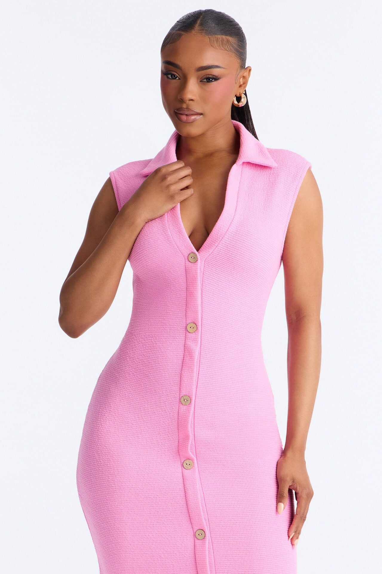 Edith Button Up Sweater Midi Dress - Pink image 2