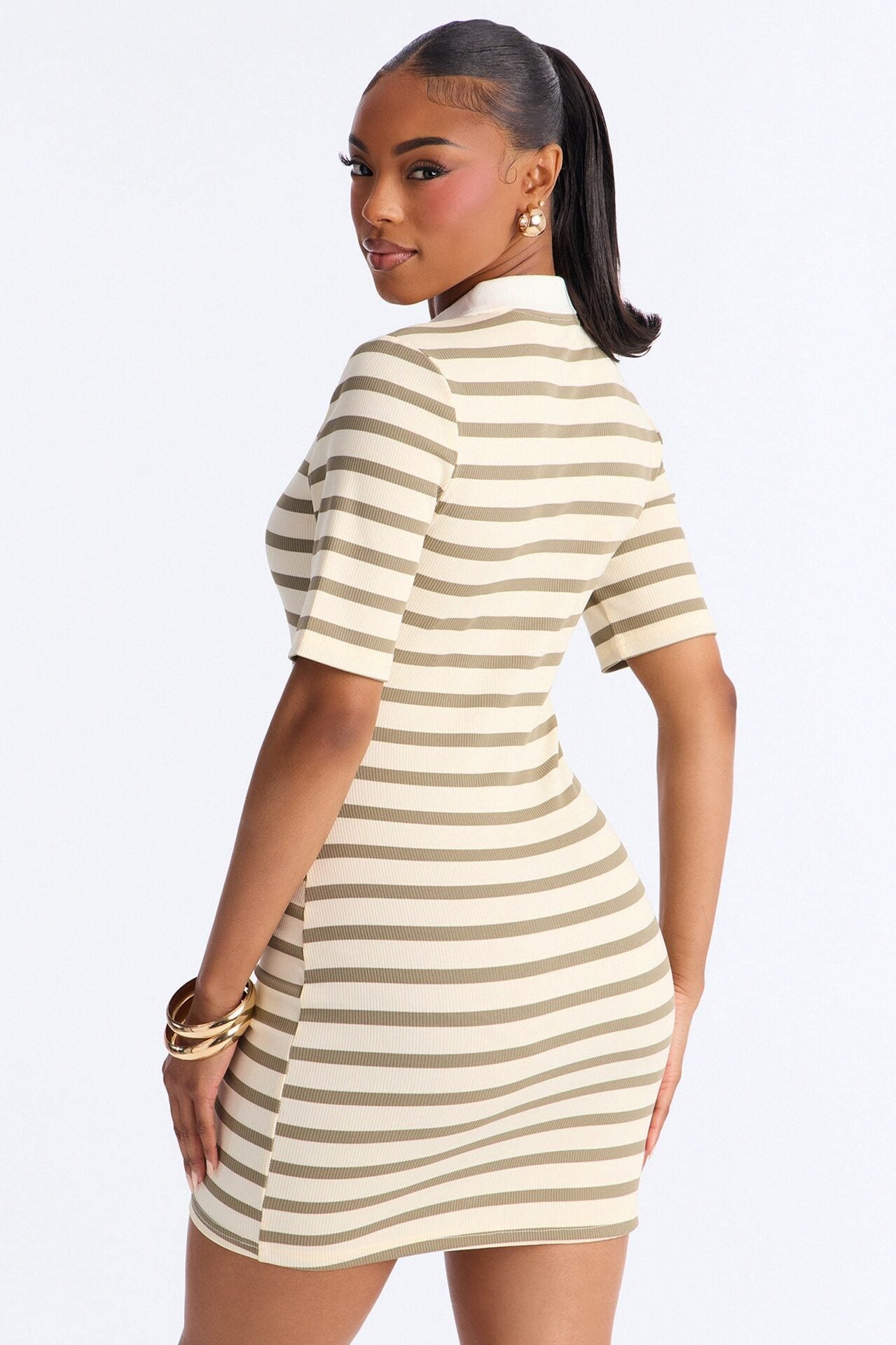 Sorrel Short Sleeve Ribbed Mini Dress - Olive/combo image 4