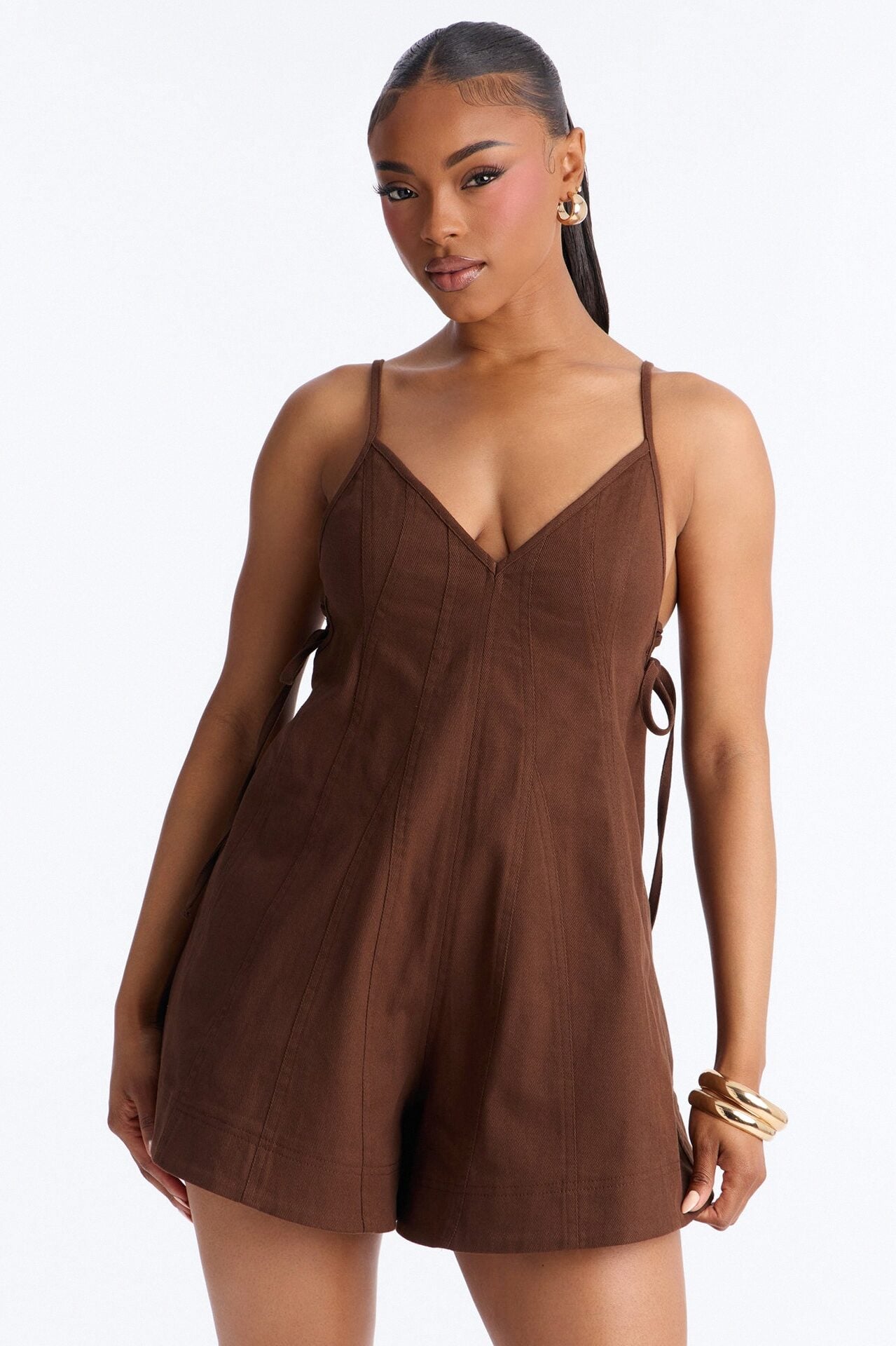 Just A Girl Twill Romper - Brown image 2