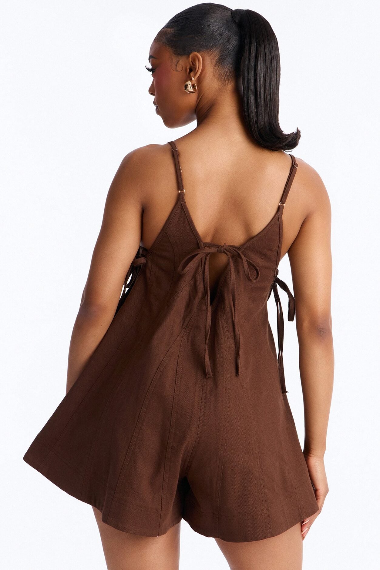 Just A Girl Twill Romper - Brown image 4