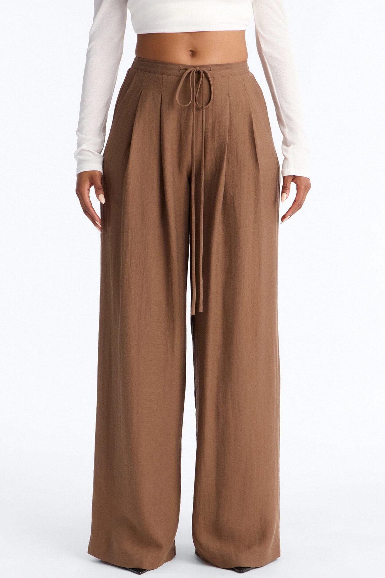 Run The City Linen Wide Leg Pants 33″ - Mocha image 2