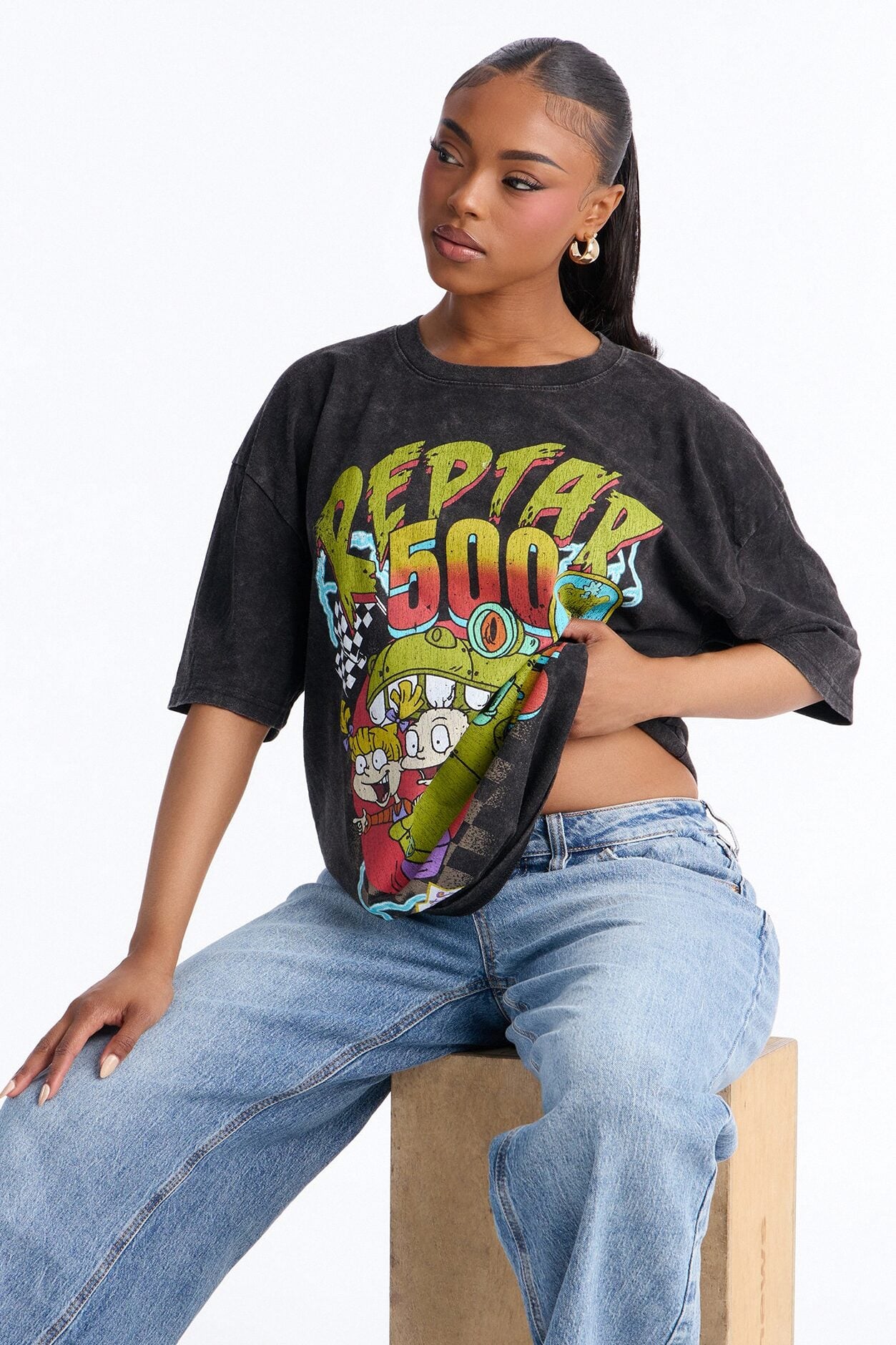 Rugrats Reptar 500 Racing Washed Oversized Tee - Black Wash image 3