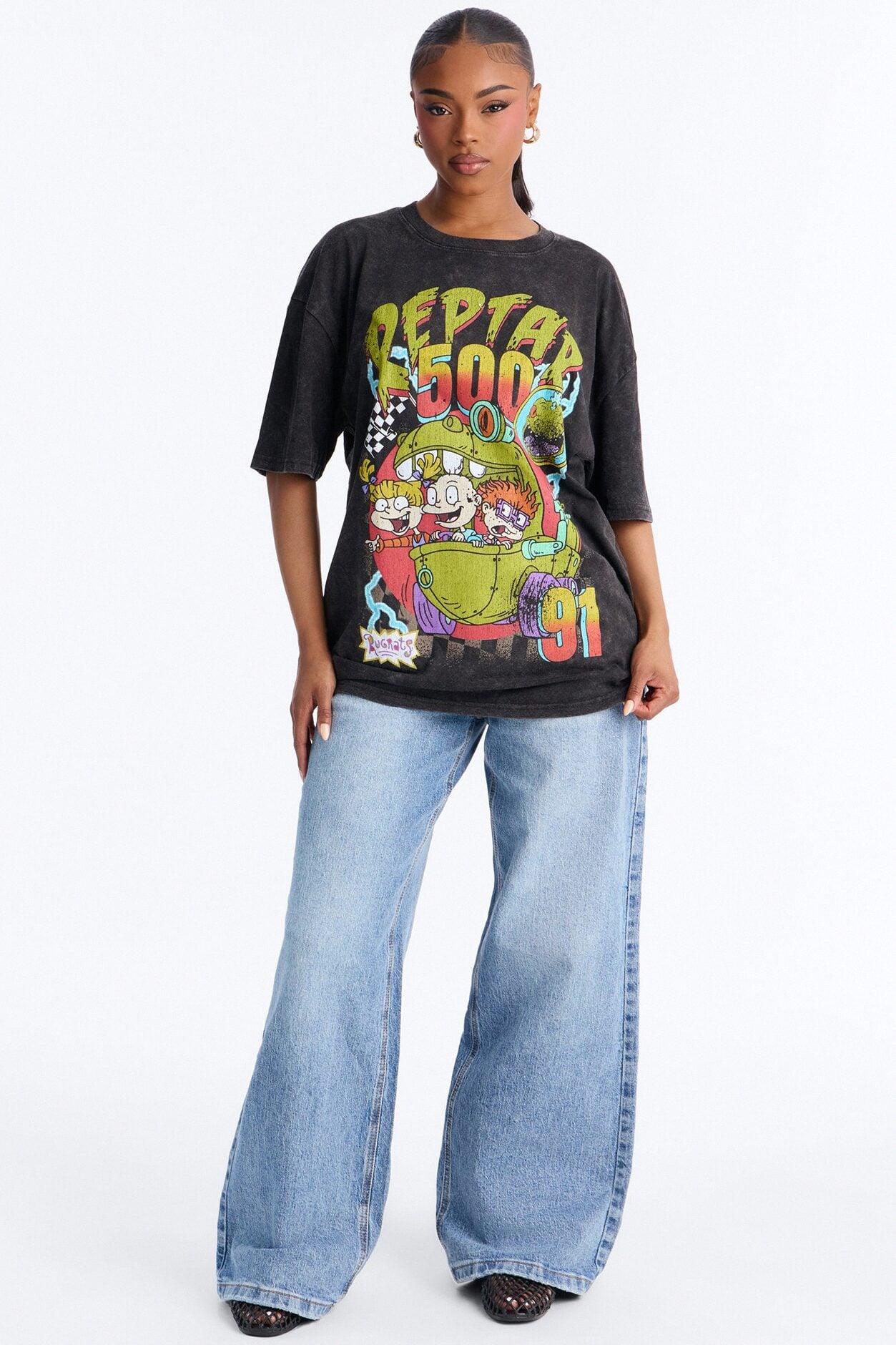 Rugrats Reptar 500 Racing Washed Oversized Tee - Black Wash image 2