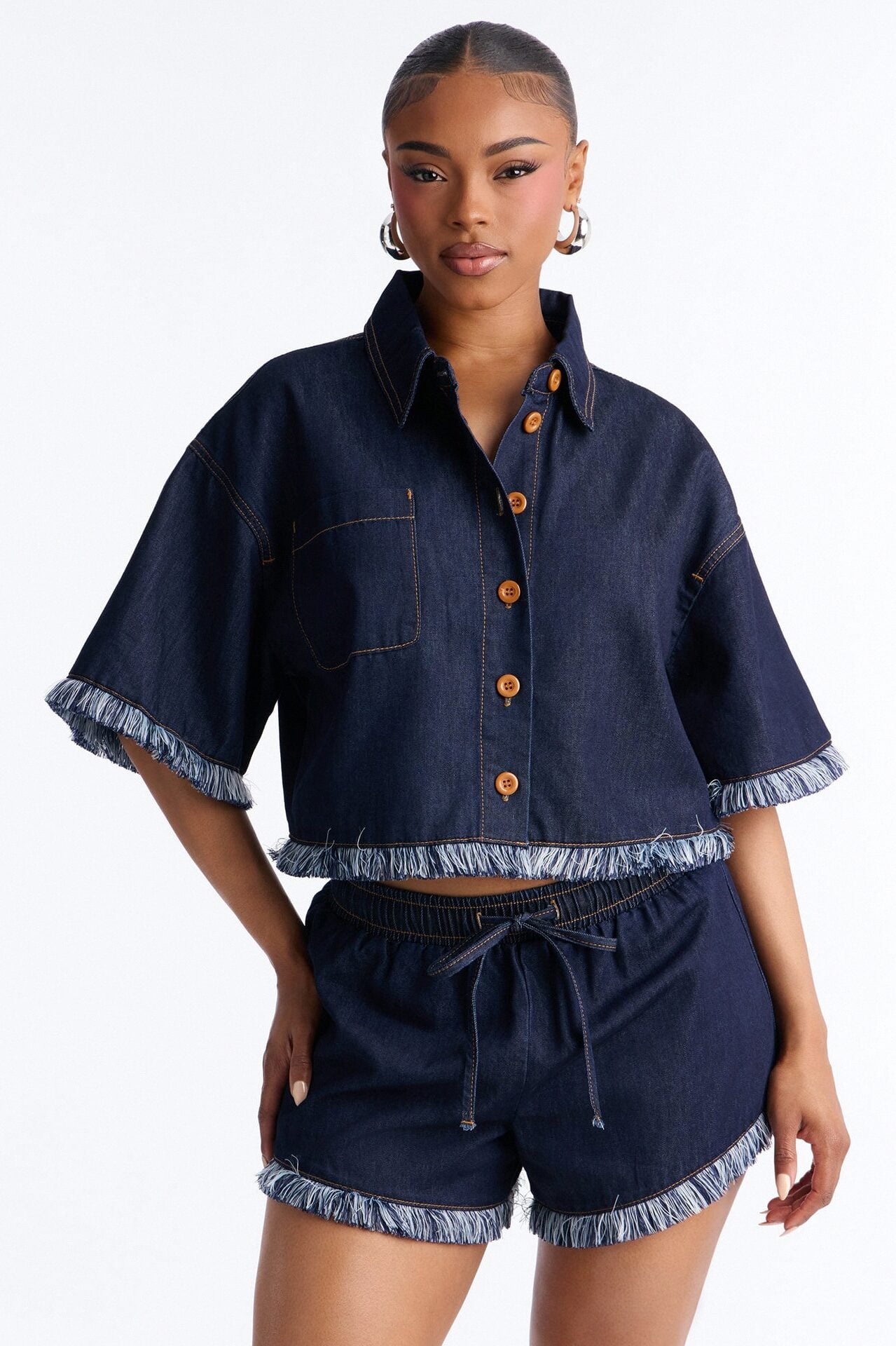 Farina Fringe Short Set - Dark Wash image 2