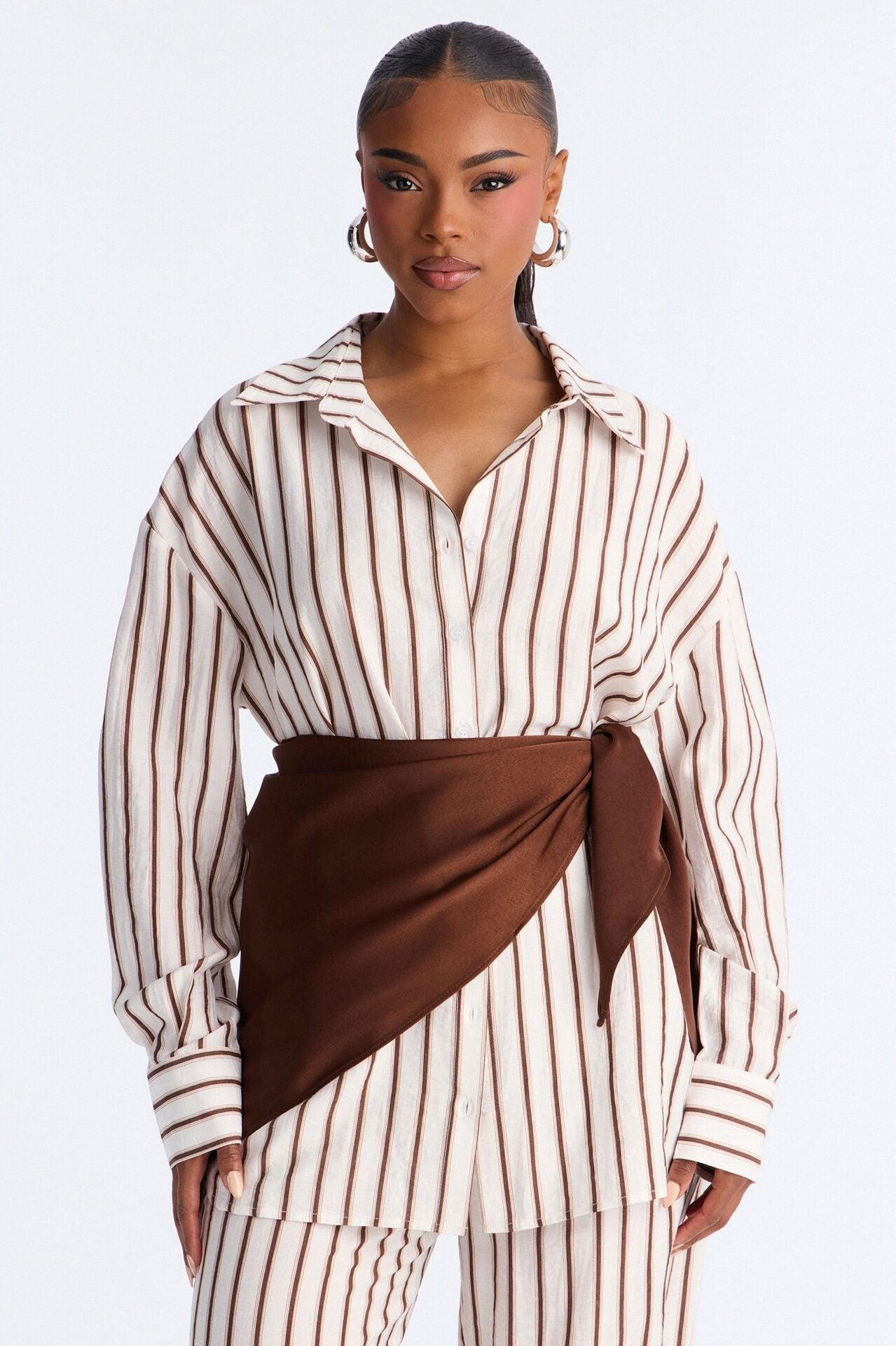 Senna Linen 3 Piece Scarf Pant Set - White/combo image 2