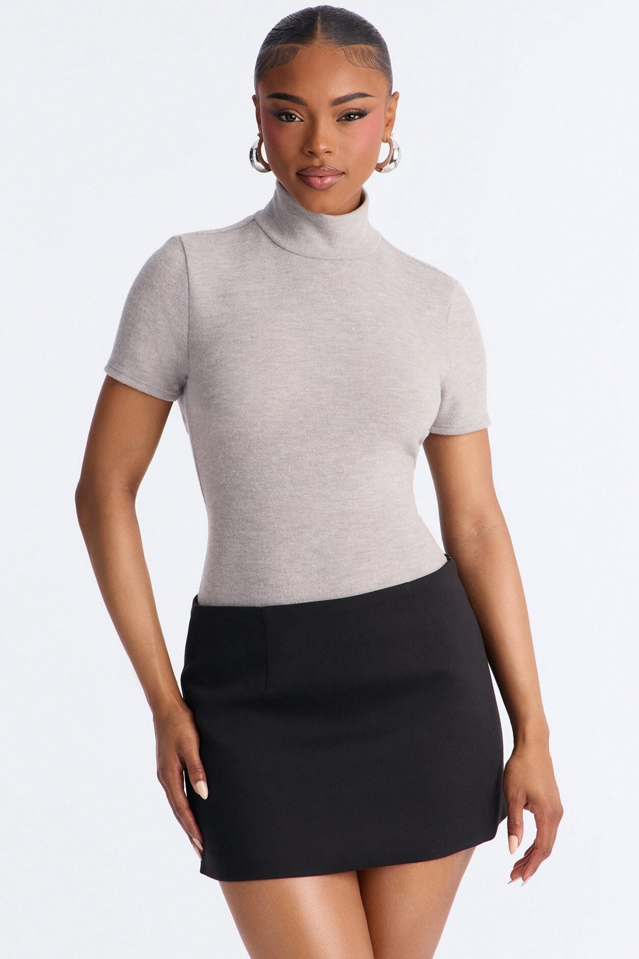 Marenna Mock Neck Short Sleeve Hacci Bodysuit - Grey image 4