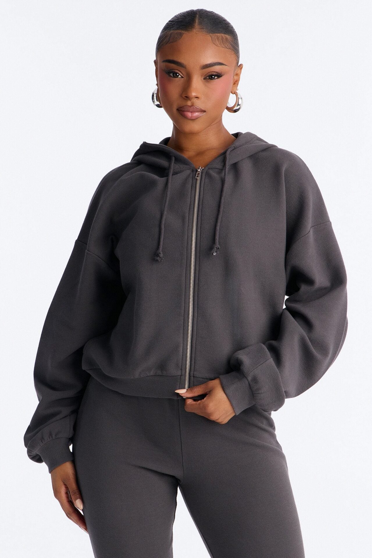 Casual Cutie Knit Capri Set - Charcoal image 2