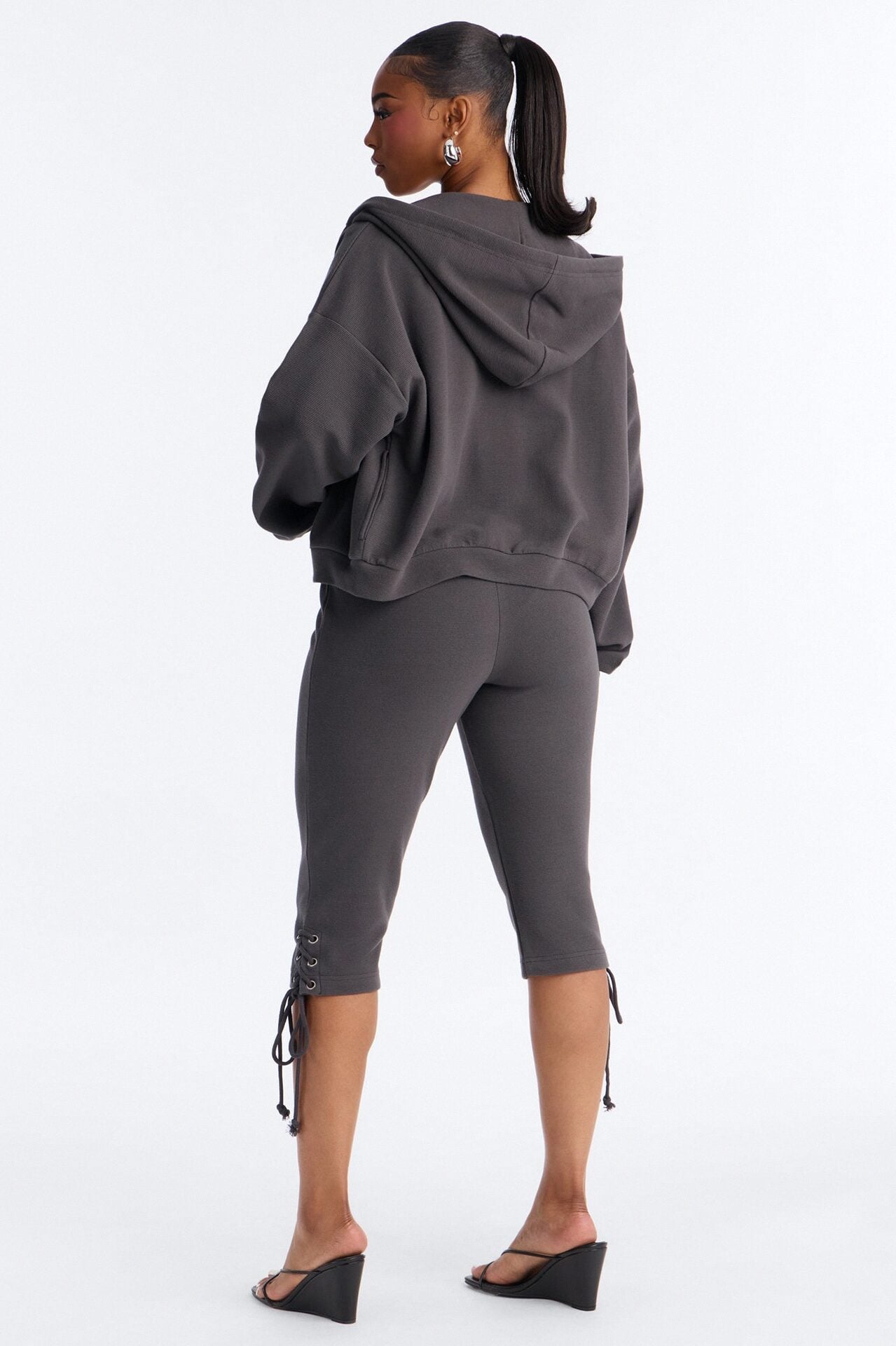 Casual Cutie Knit Capri Set - Charcoal image 5