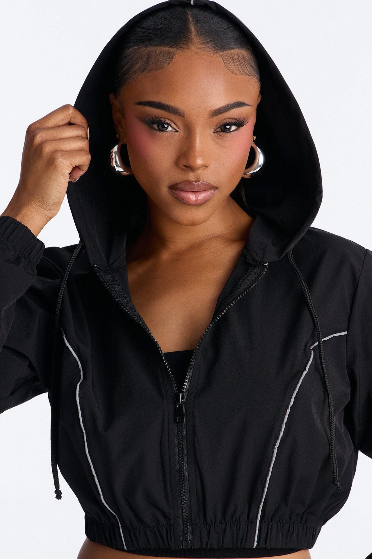 Nessa Nylon Cargo Hoodie Jogger Set - Black image 3