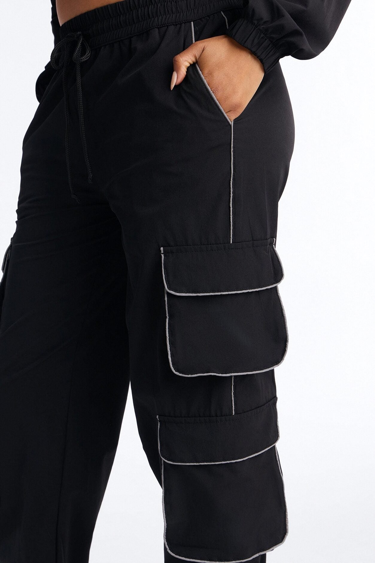 Nessa Nylon Cargo Hoodie Jogger Set - Black image 4