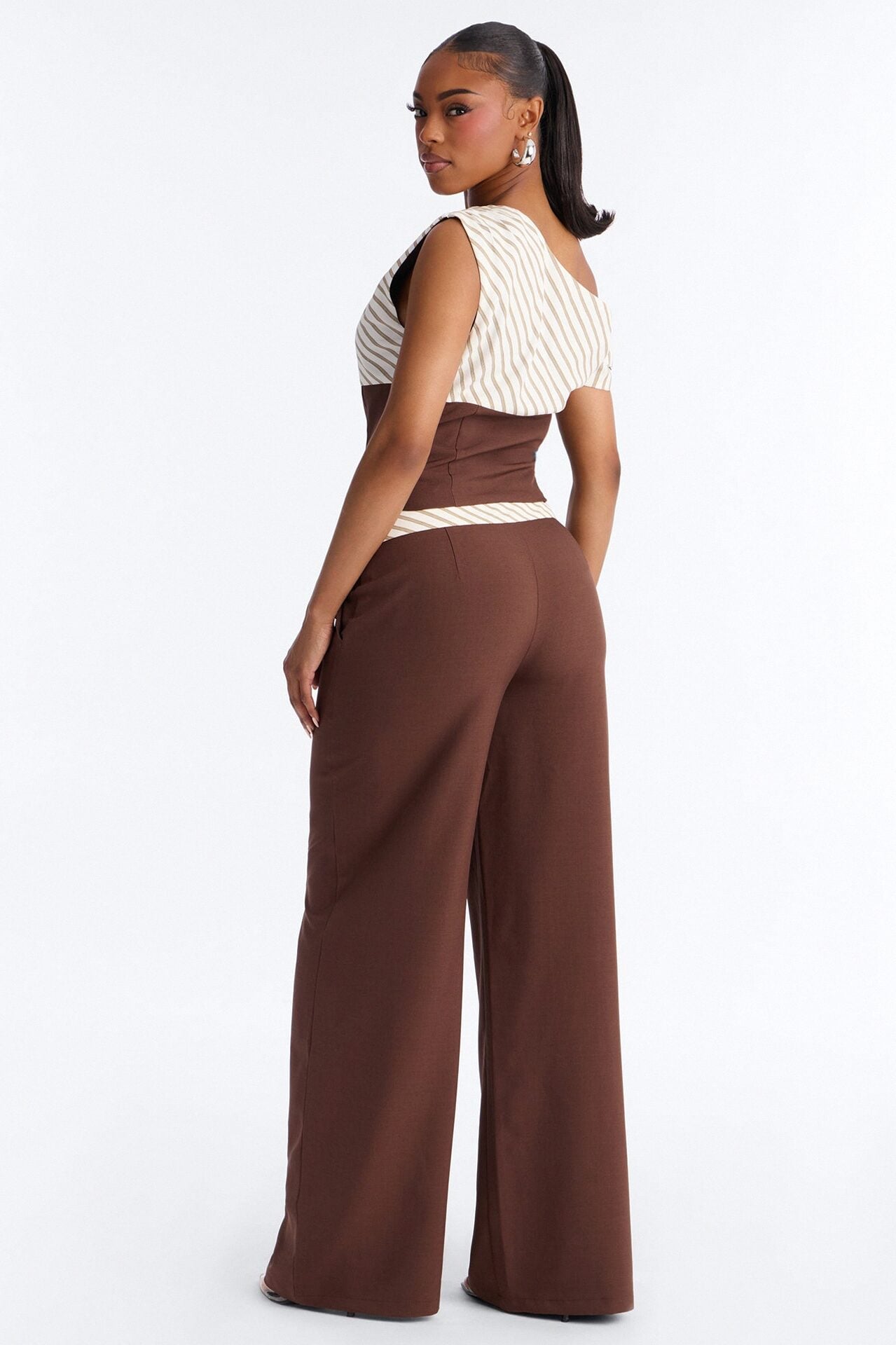 Georgia Striped Off The Shoulder Pant Set - Brown image 4