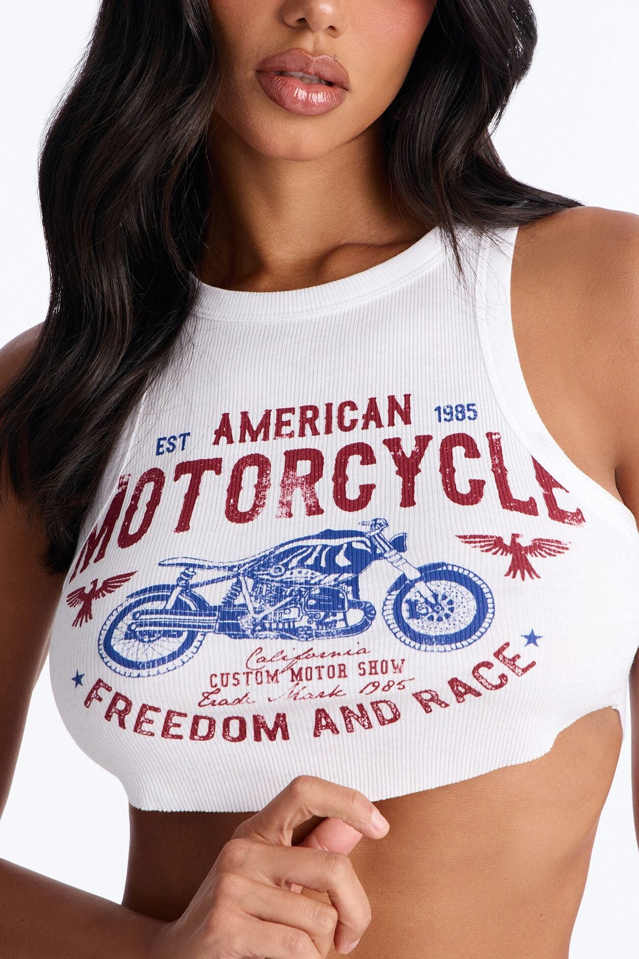 American Moto Ribbed Cropped Tank Top - White image 3