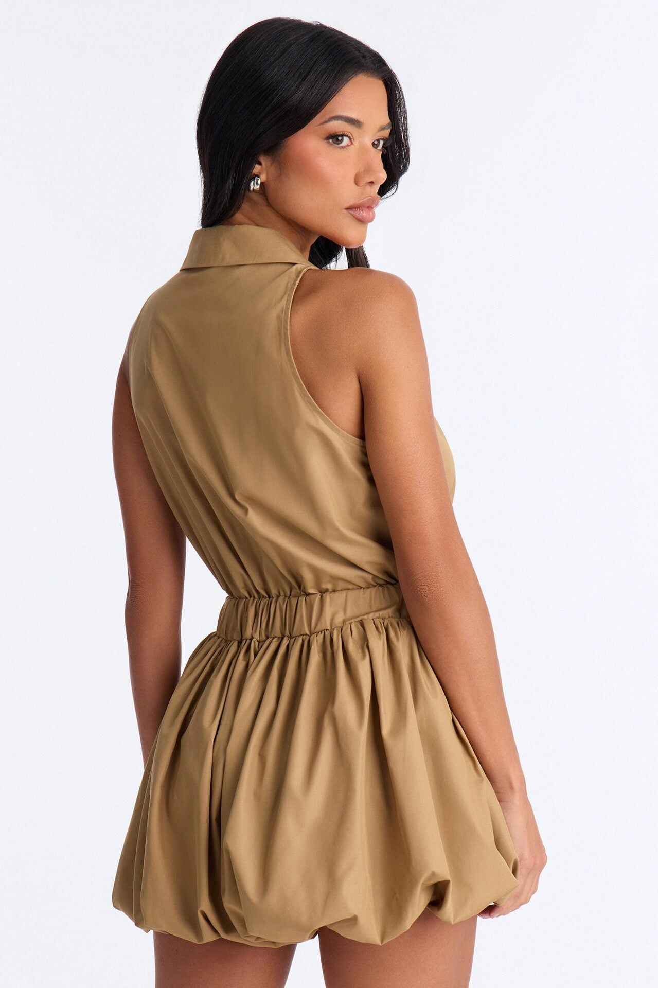 Cecille Poplin Belted Romper - Tan image 3