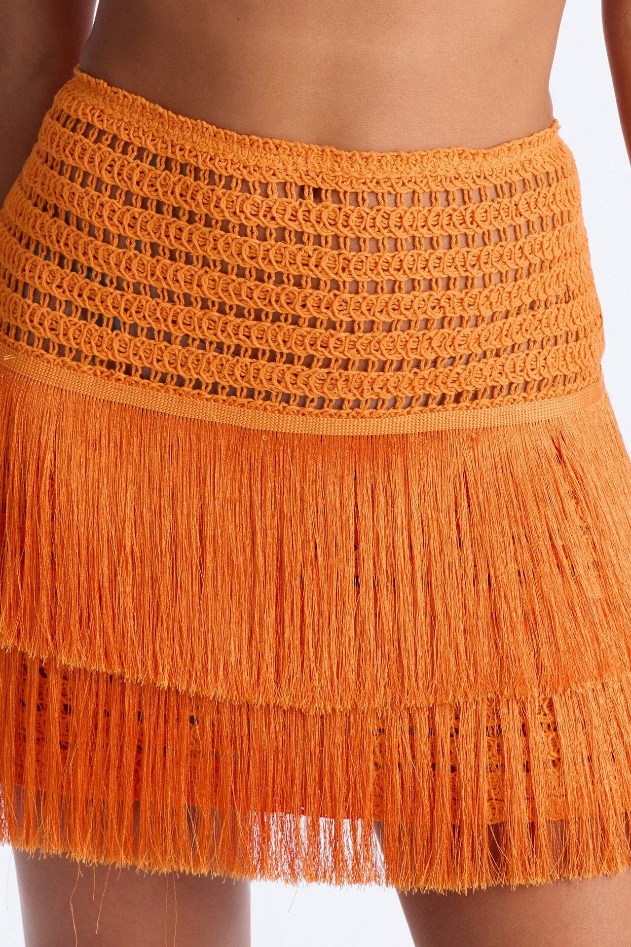 Coastal Crush Crochet Fringe Mini Skirt Set - Orange image 3