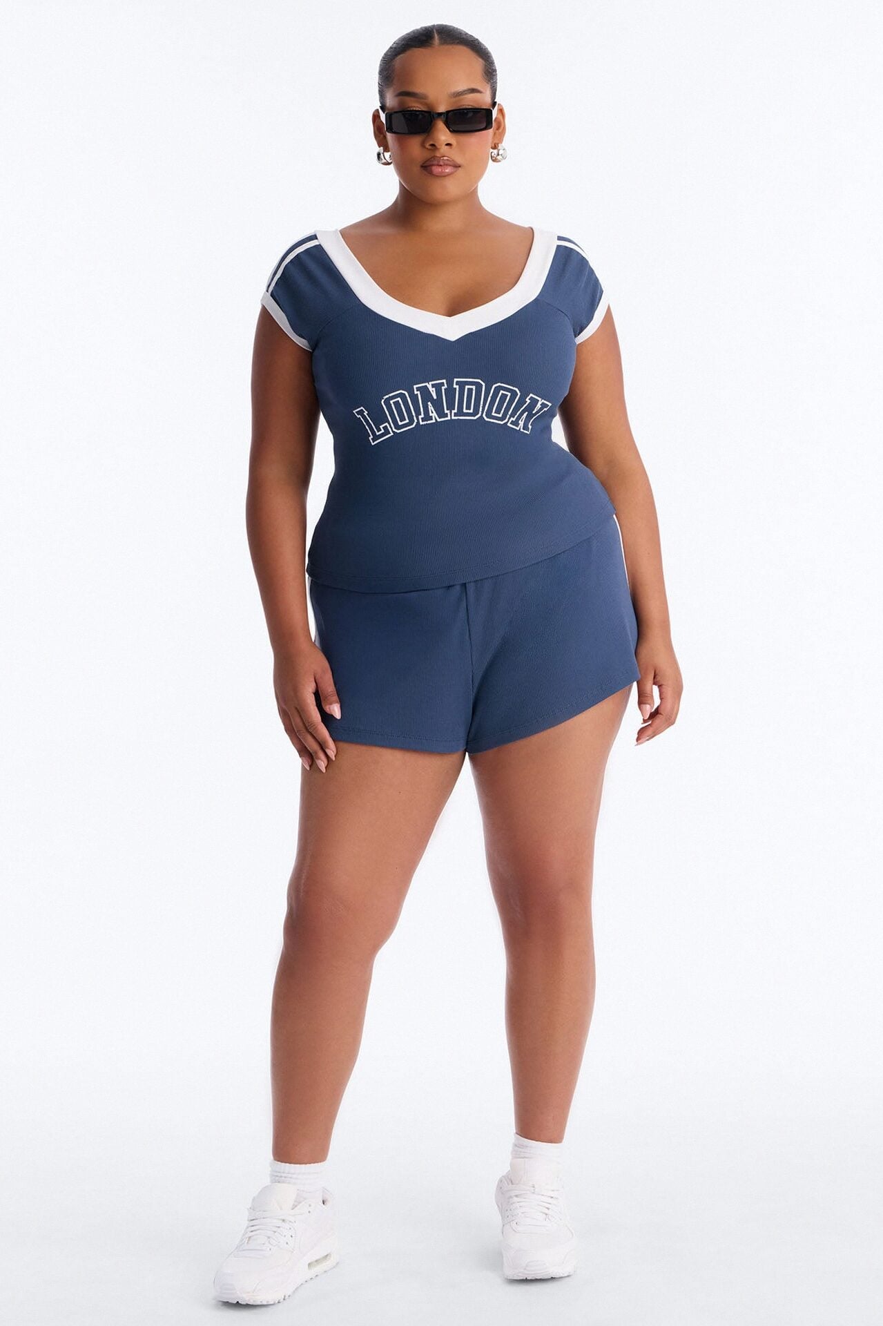 London Is Calling Ribbed Short Set - Navy image 1