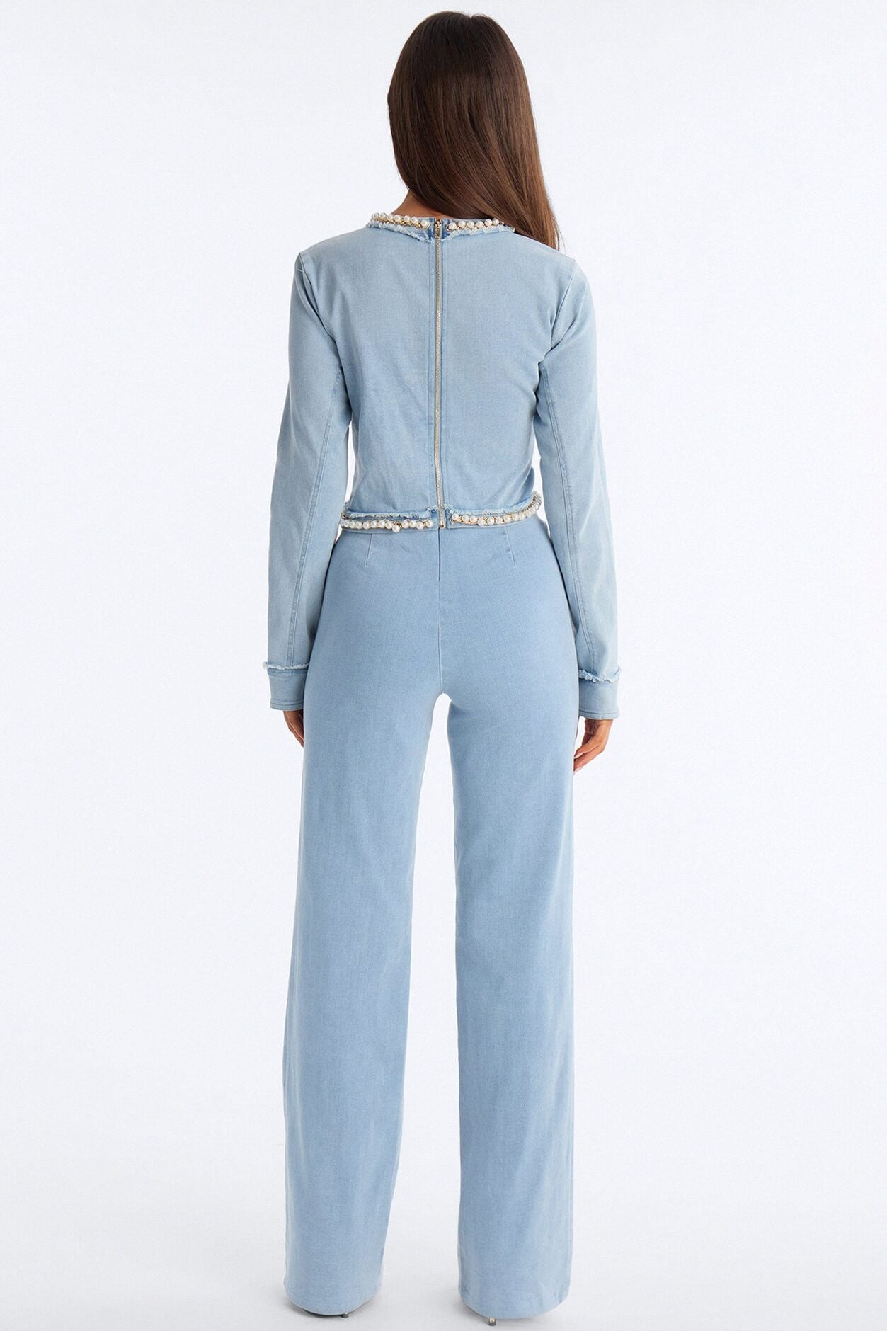 Threaded Grace Pearl Denim Pant Set - Light Wash image 4