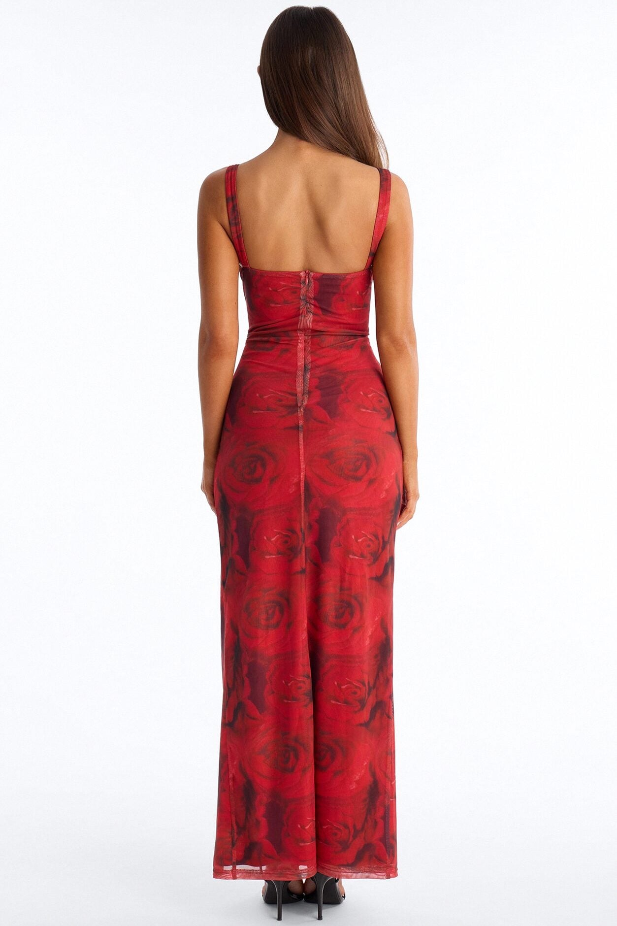 Valentina Hook And Eye Mesh Maxi Dress - Red/combo image 4